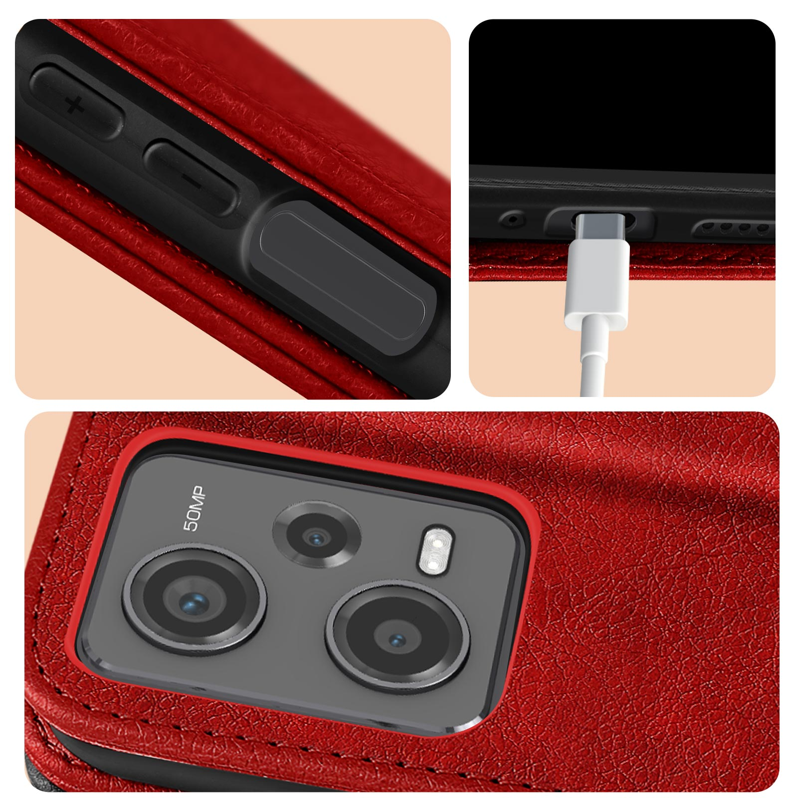 AVIZAR Chesterfield 5G, Xiaomi, Series, Bookcover, Pro Redmi 12 Note Rot