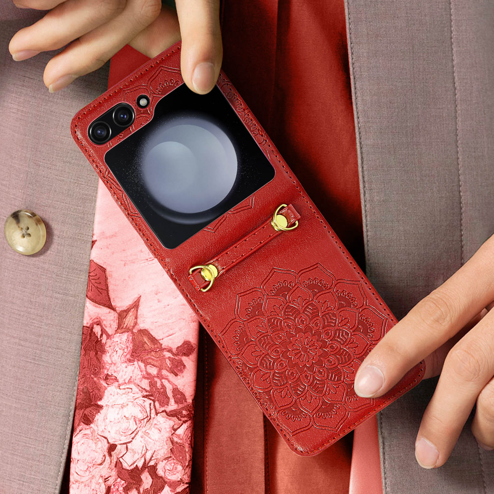 Rot Samsung, Mandala Backcover, AVIZAR Blossom Z Series, 5, Galaxy Flip