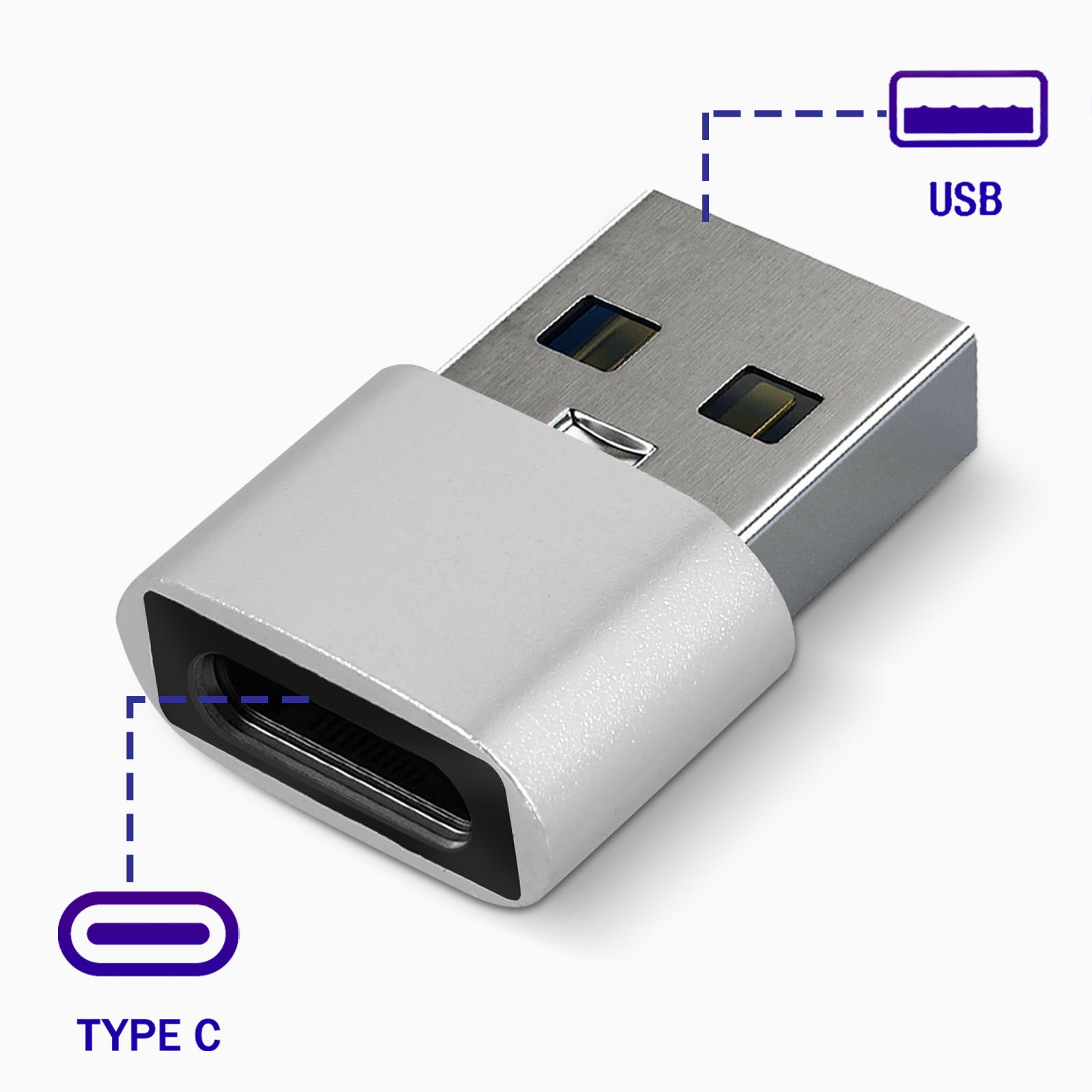 AVIZAR USB / USB-C Ladegerät-Adapter Adapter, Sync. Universal, Laden Silber 