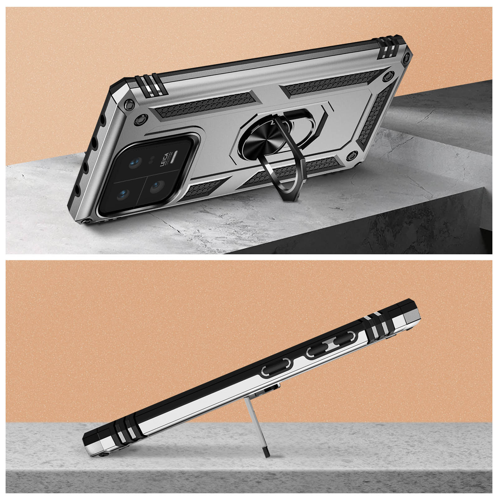 AVIZAR Stoßfeste Handyhülle mit Ring Xiaomi, Pro, 13 Silber Series, Backcover