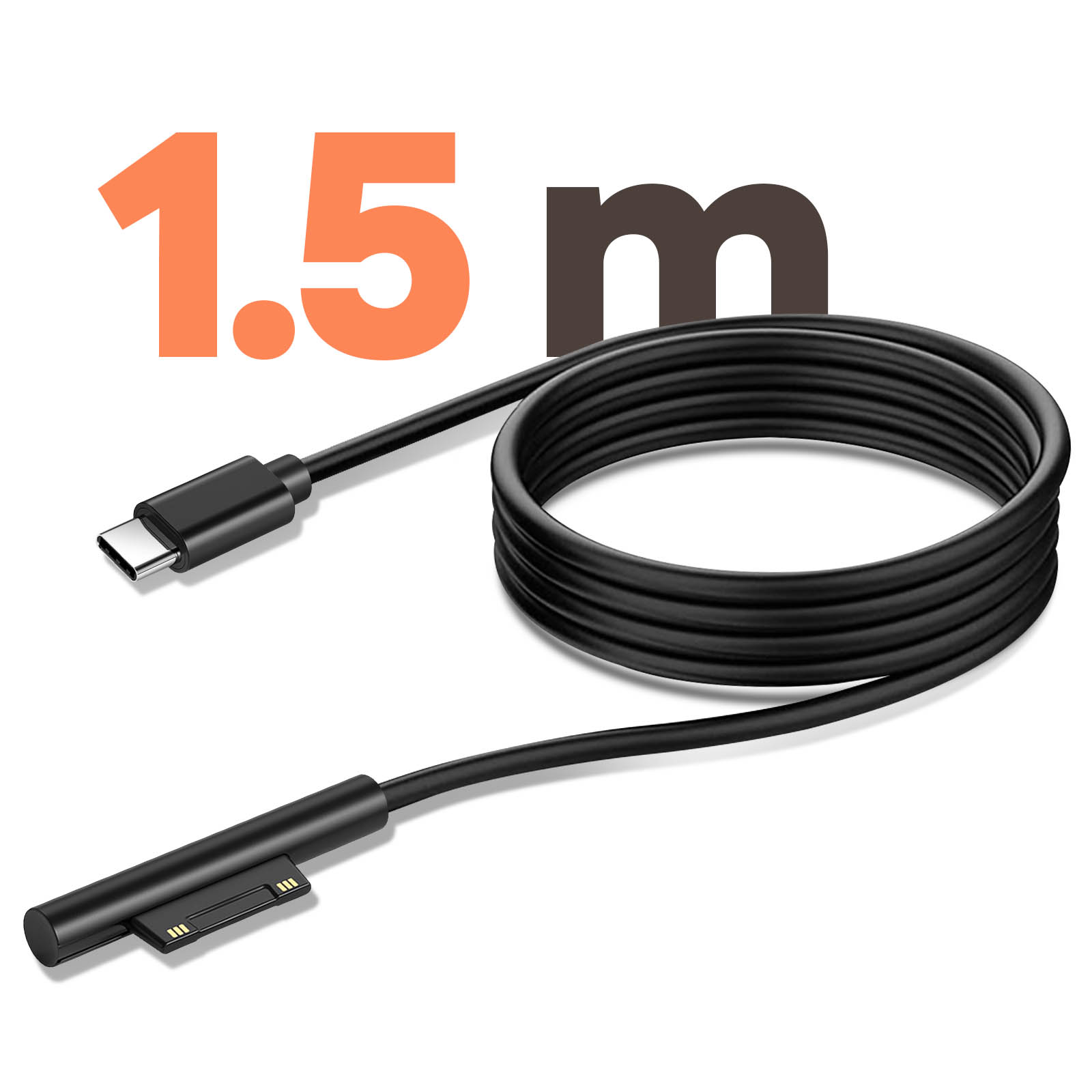 Cavo USB-C nero con connettore magnetico nero e testo '1.5 m'.