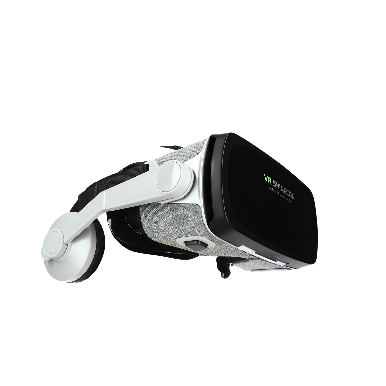 Ein VR Shinecon-Headset mit weißen und grauen Details.