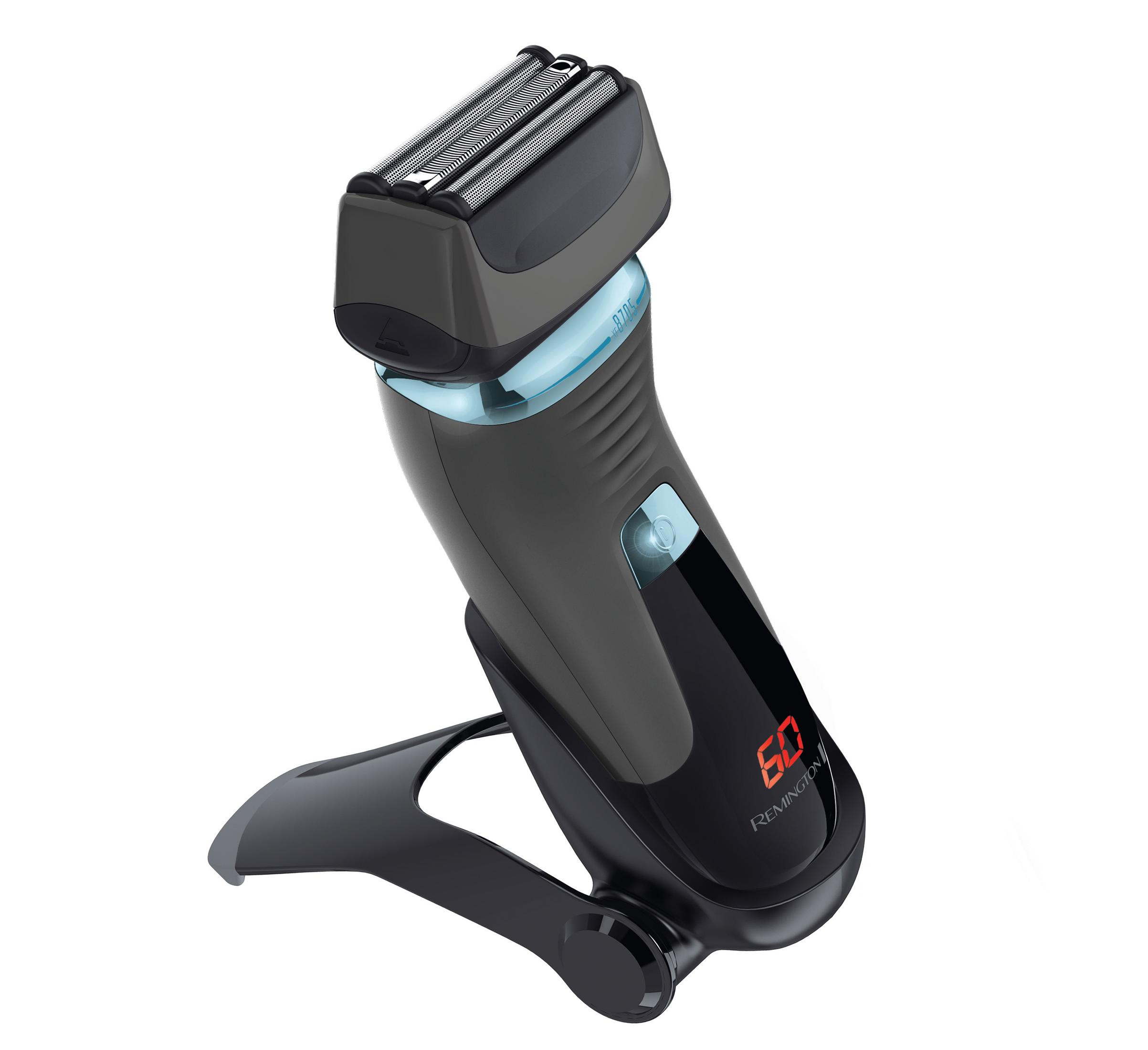 Golarka elektryczna ze stojakiem. Schemat kolorów czarny i szary. Widoczny numer 60.