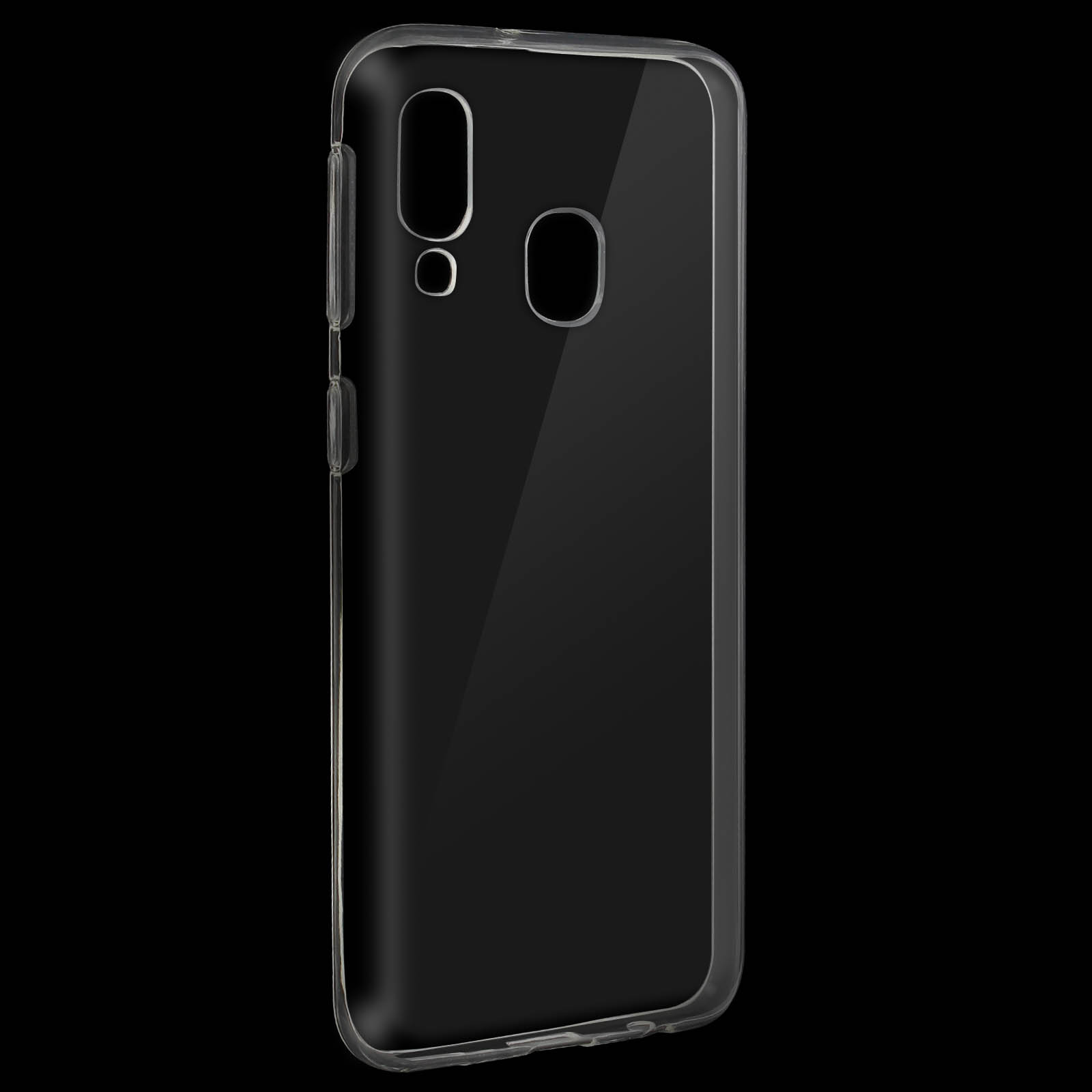 Transparante telefoonhoes op een zwarte achtergrond. De cameralenzen zijn zichtbaar.