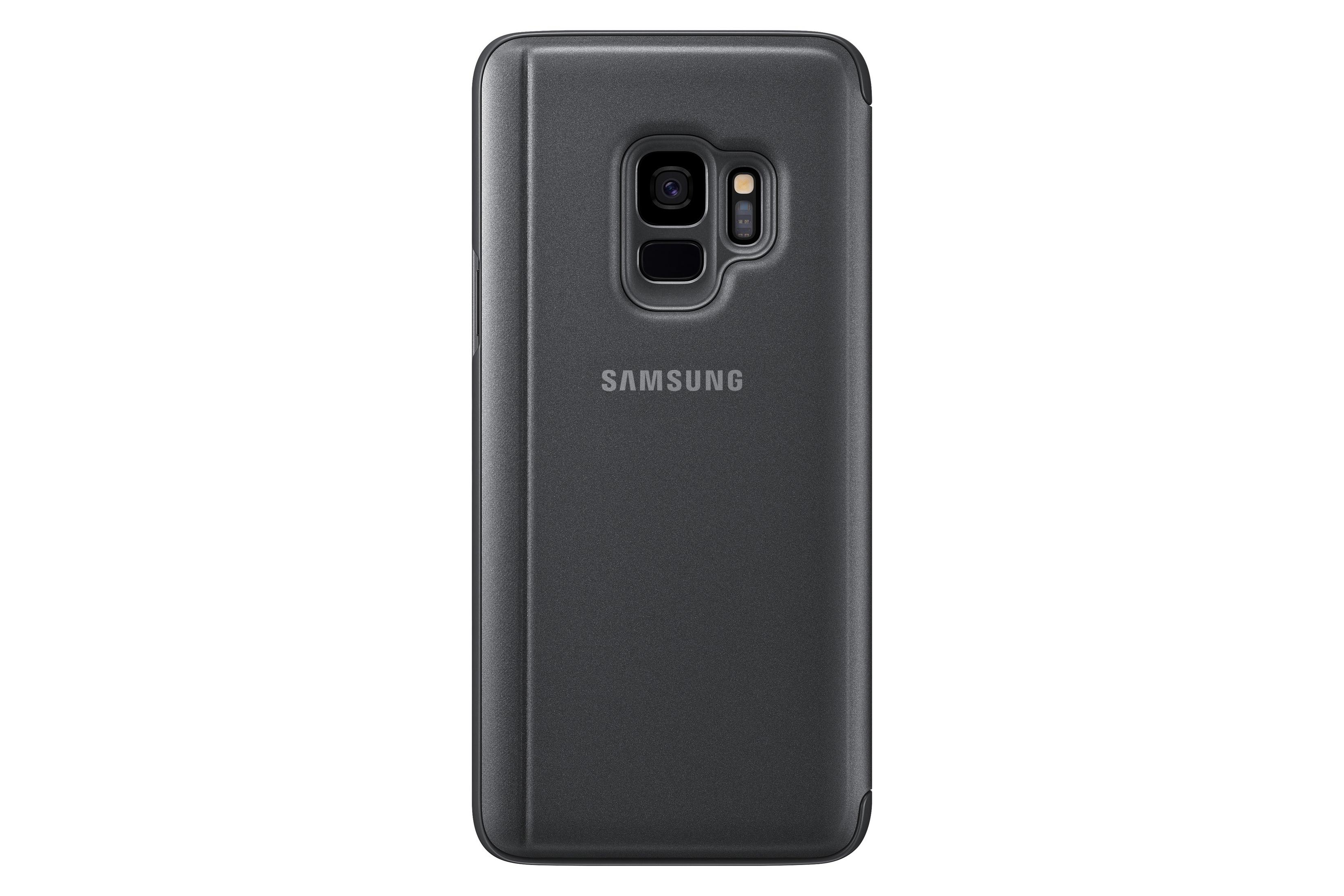 Schwarze Handyhülle mit Samsung-Logo und Kameraausschnitt. Schlichter Hintergrund.