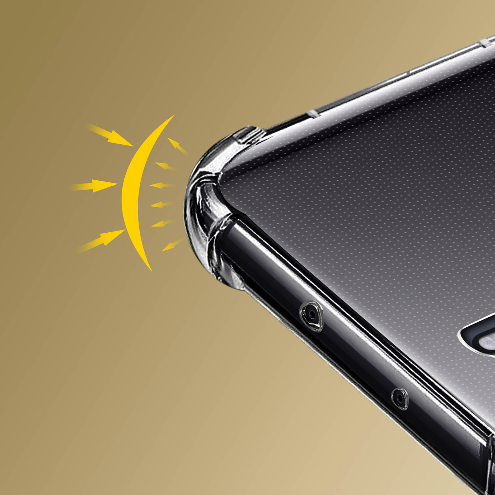 Un angolo di custodia del telefono con un simbolo del sole che brilla sopra.