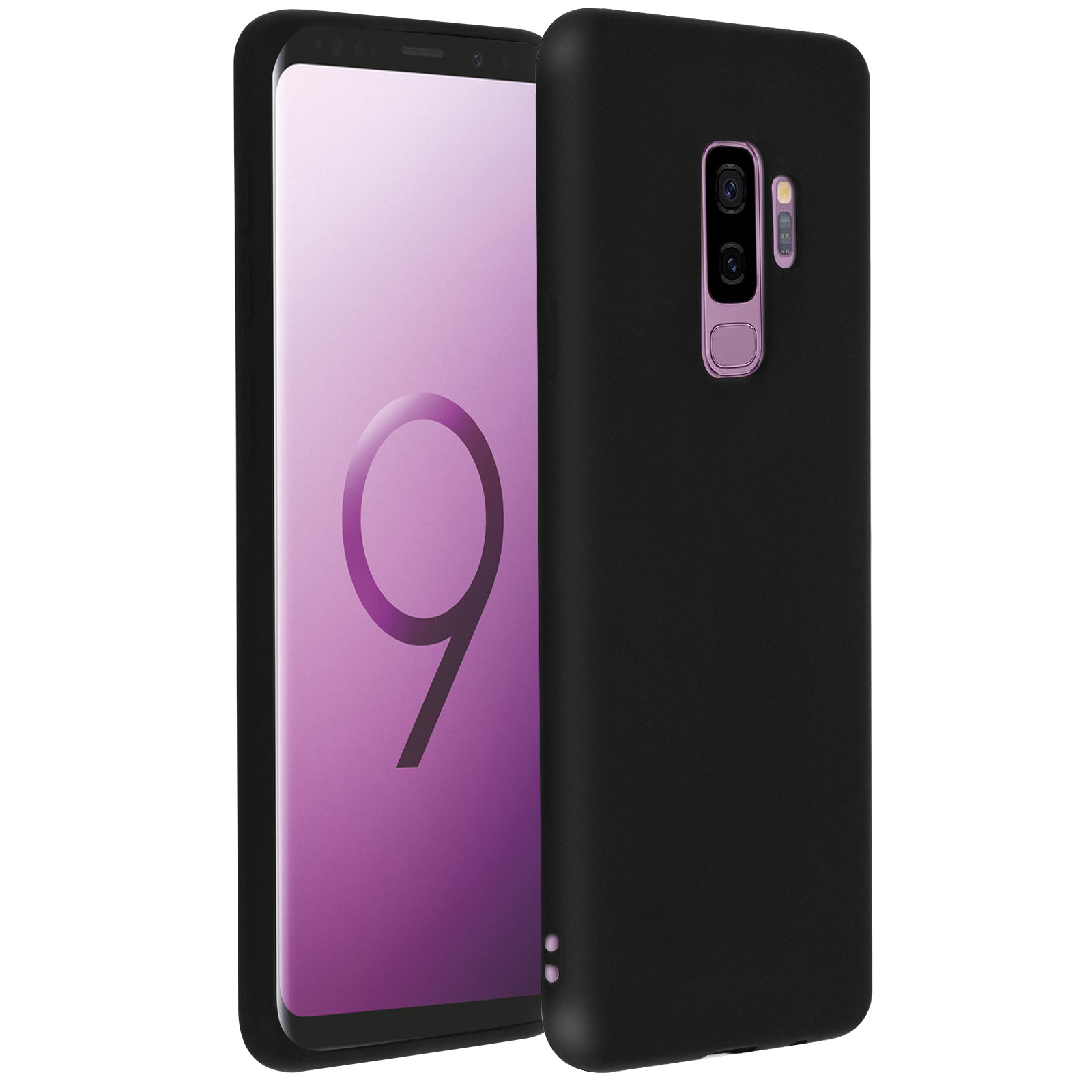 Schwarze Handyhülle mit Handy. Kameraobjektiv auf der Rückseite.