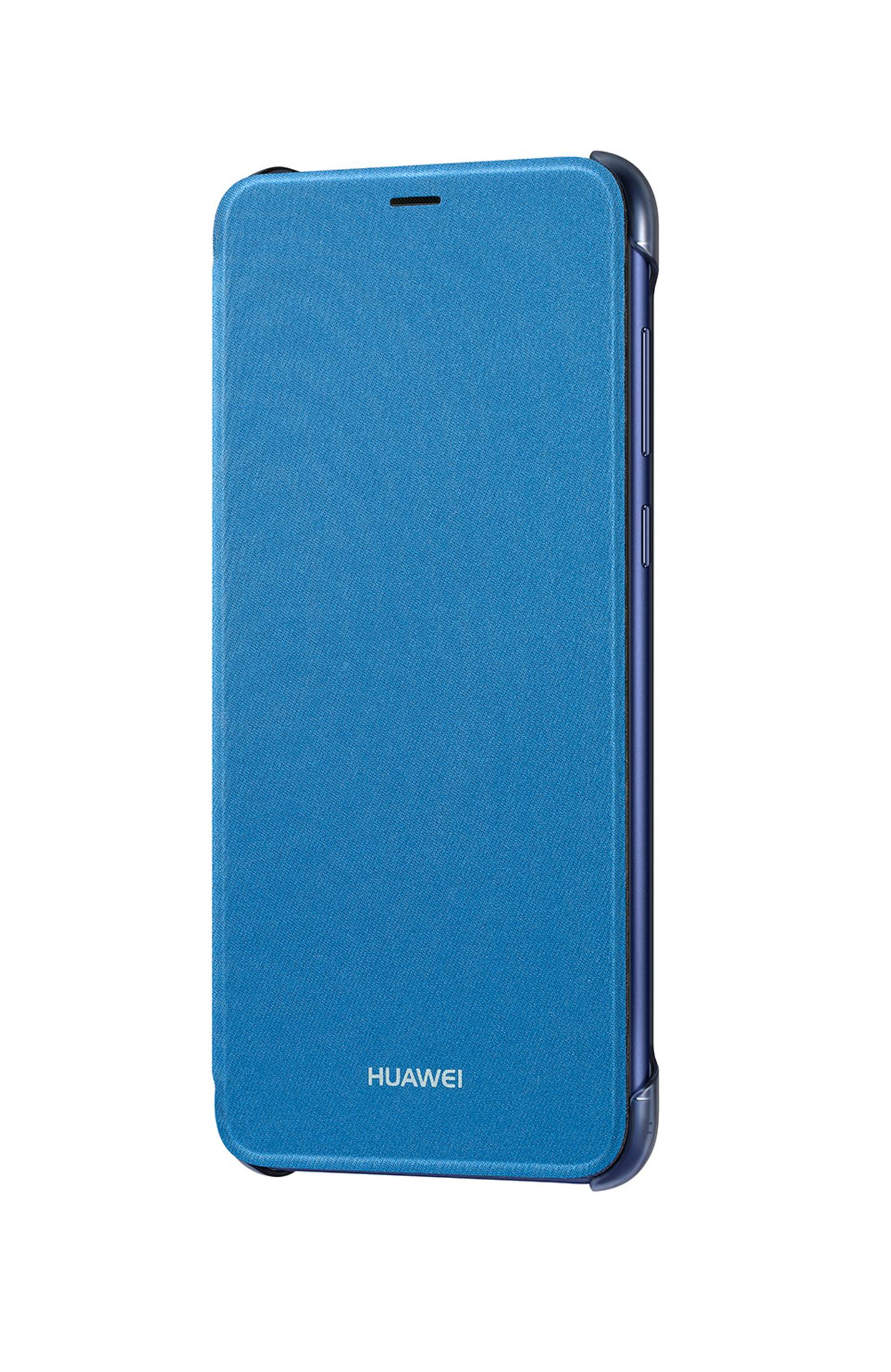 Blaue Handyhülle mit Huawei-Logo. Geschlossen und mit glatter Textur.