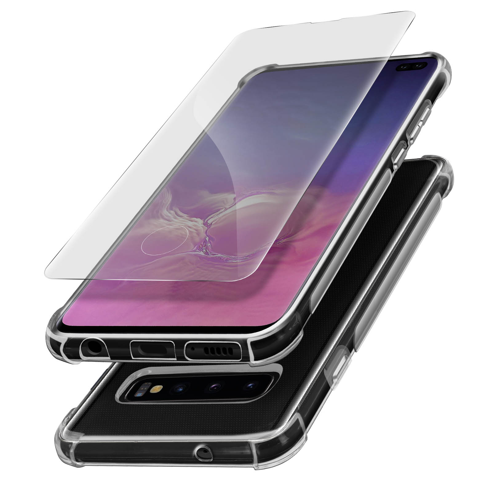 Telefon und Displayschutz in einer transparenten Hülle.