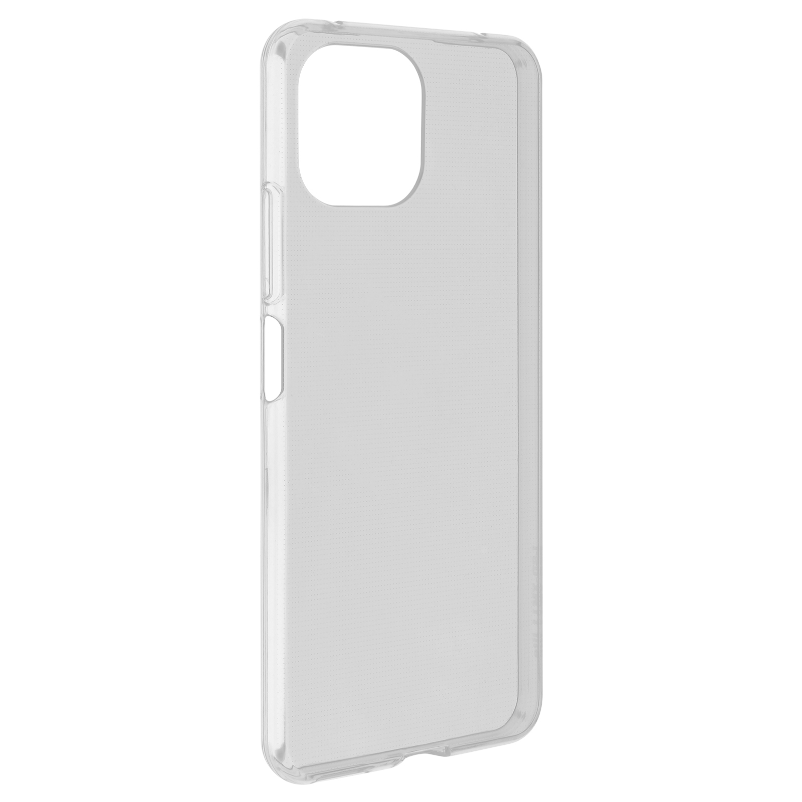Custodia trasparente per telefono con un ritaglio per la fotocamera.