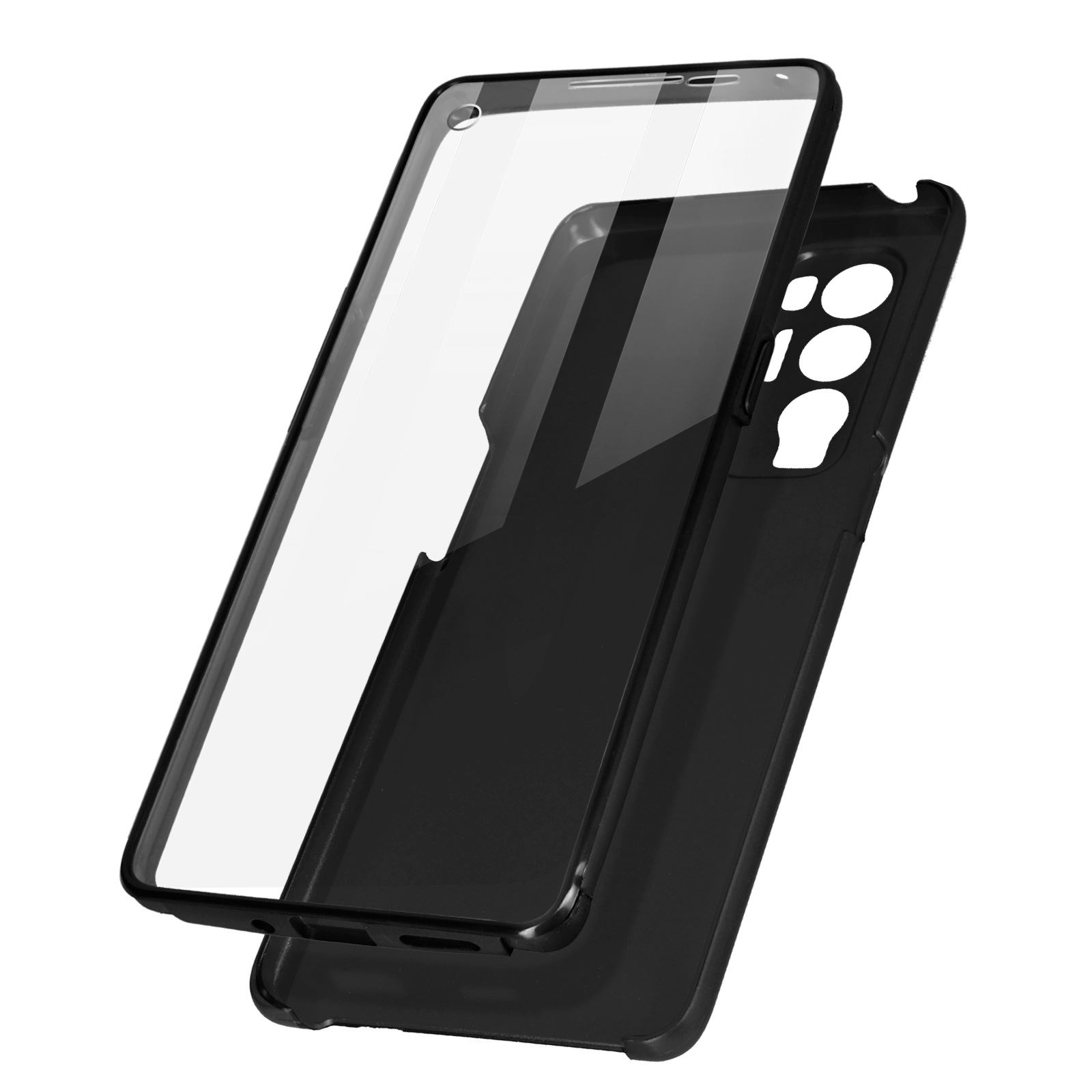 Schwarze Handyhülle mit transparentem Displayschutz.