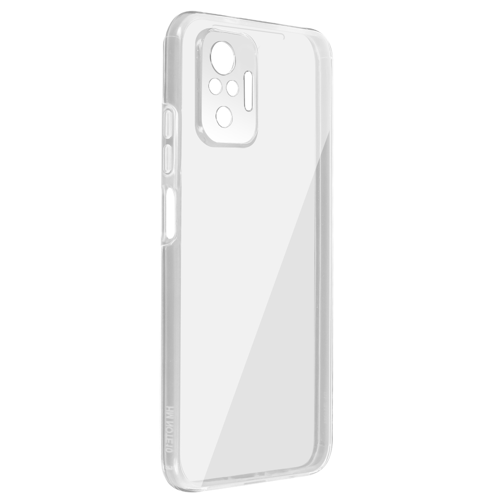 Una custodia trasparente per telefono. È trasparente con ritagli per fotocamera e pulsanti.