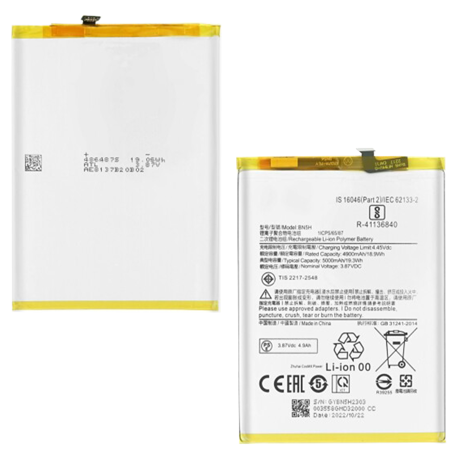 ersetzt CLAPPIO 5000mAh, BN5H Akkus BAT-MPS-BN5H