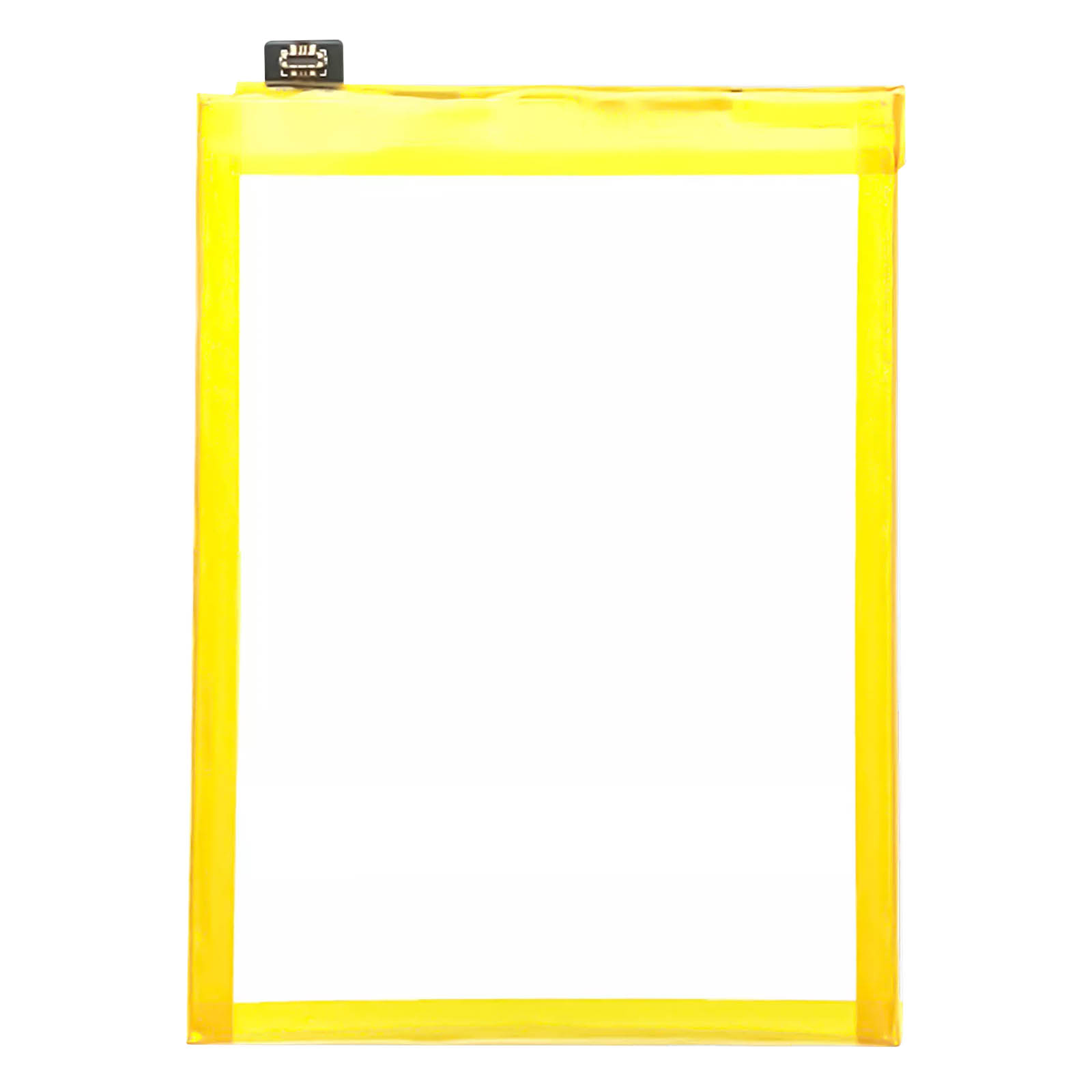 Batería de teléfono con marco amarillo sobre fondo blanco.