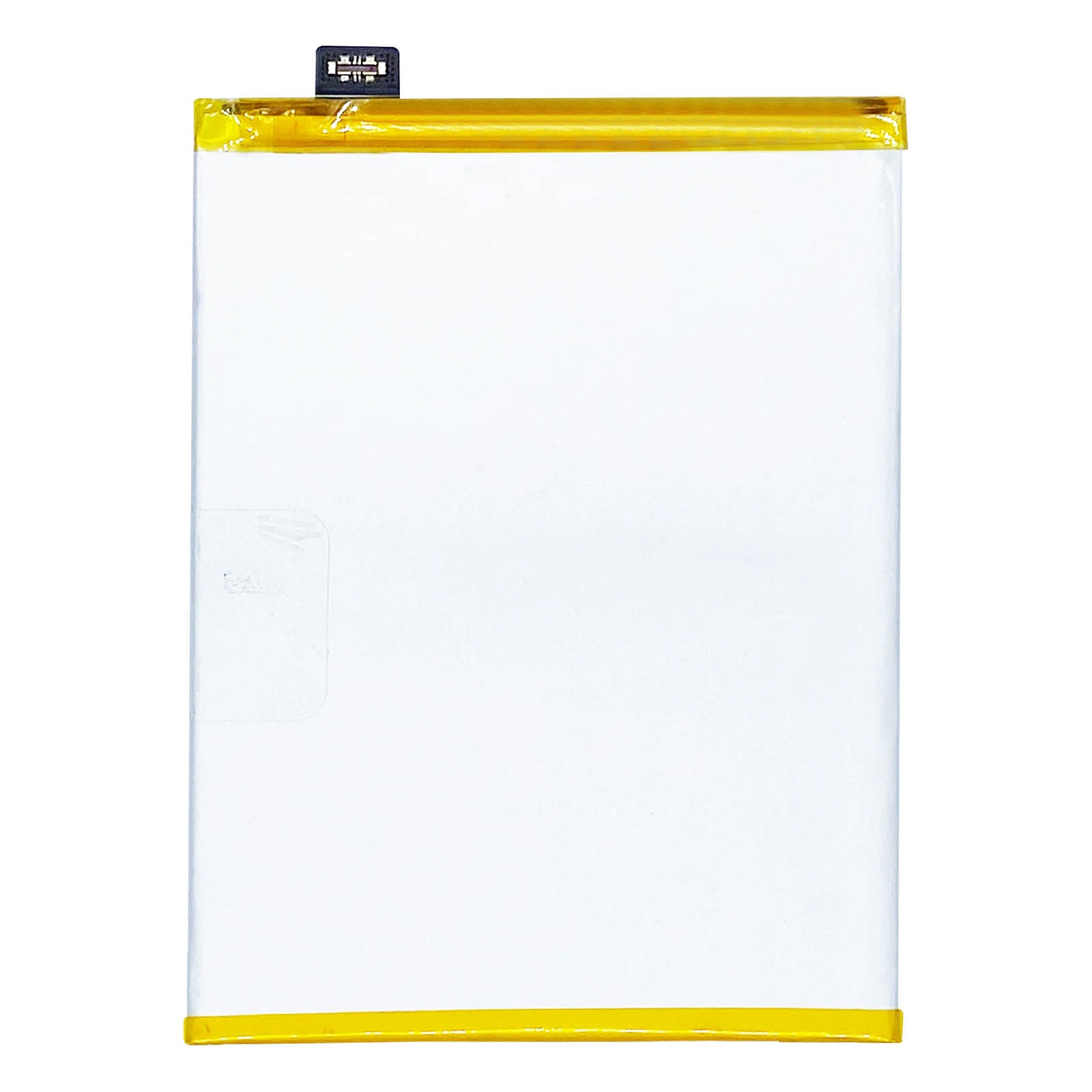 Batería rectangular con borde amarillo. Fondo blanco, etiqueta negra.