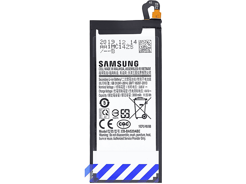 SAMSUNG Batteria EB-BA520ABE mAh 3000 Galaxy per di A5 Pila SM-A520F Samsung EB-BA520ABE 2017 Ricambio Akkus