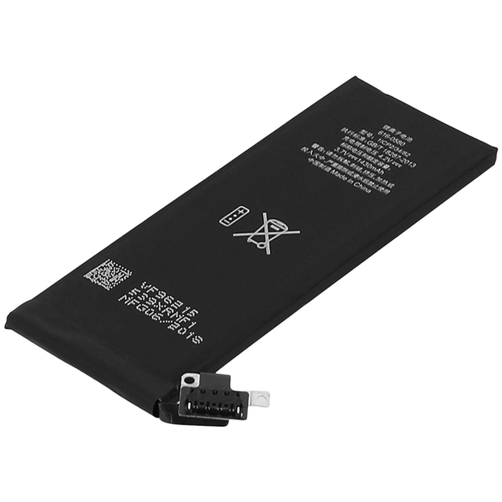 Batteria nera per iPhone con testo e marcature.