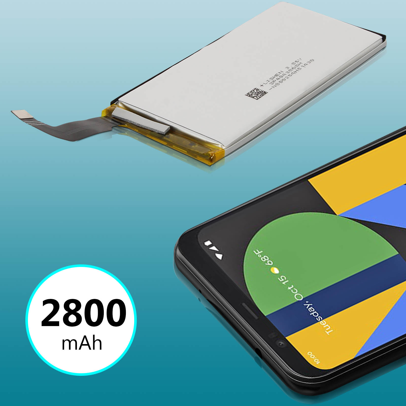Batterie de téléphone et écran de téléphone avec le texte 2800 mAh.