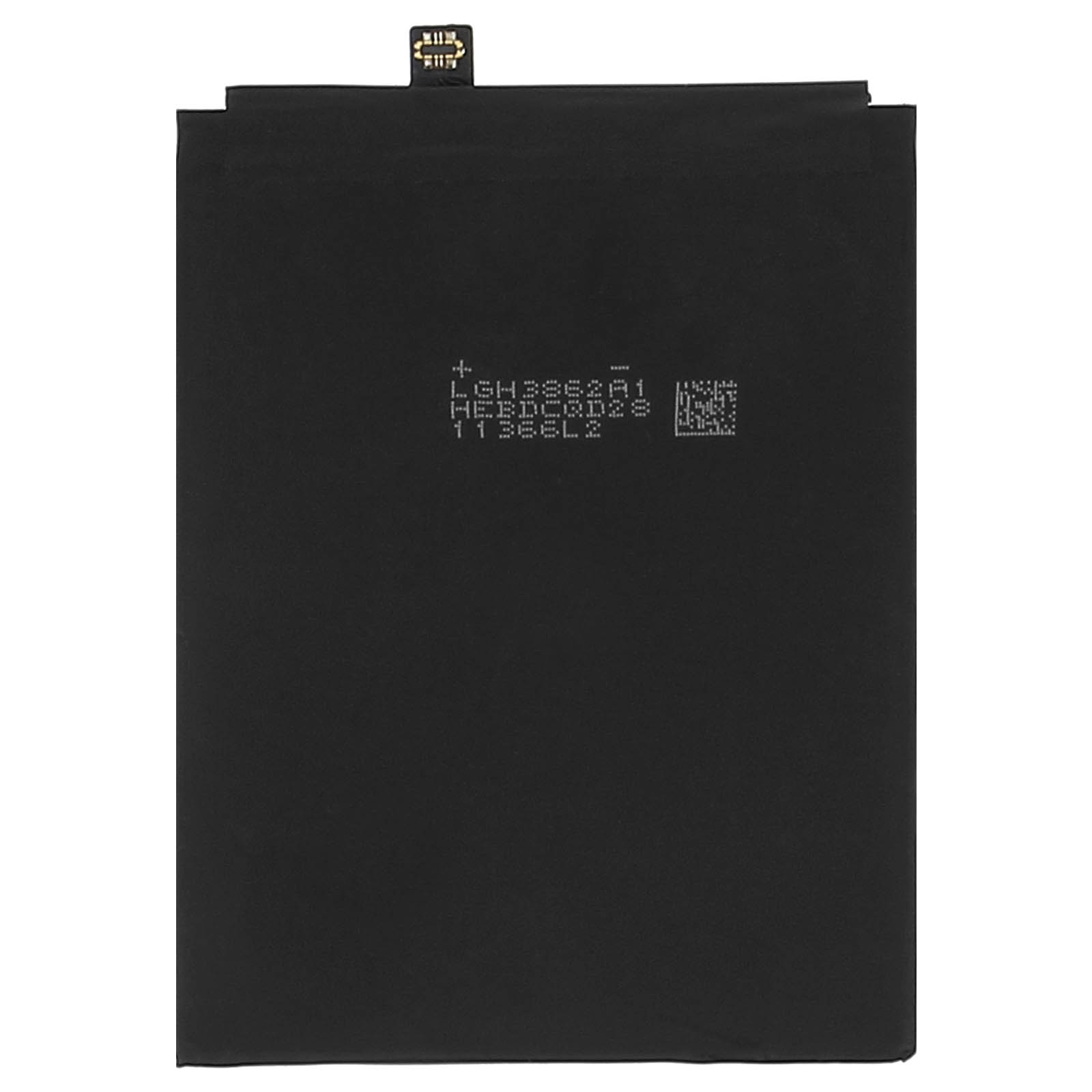 Batteria del telefono nera con etichette. Sfondo bianco. Etichette in bianco.