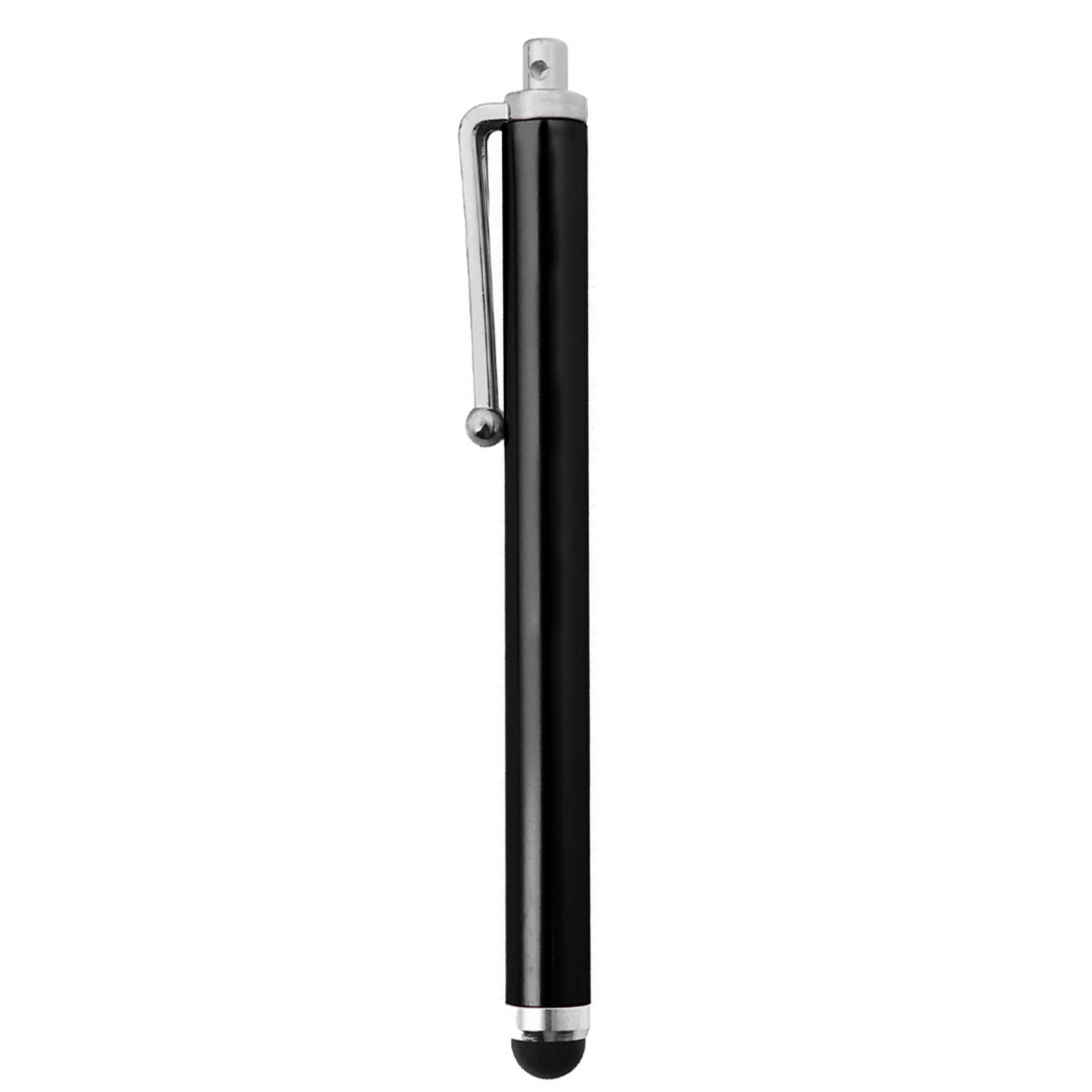 Penna stilo nera con clip e punta arrotondata.