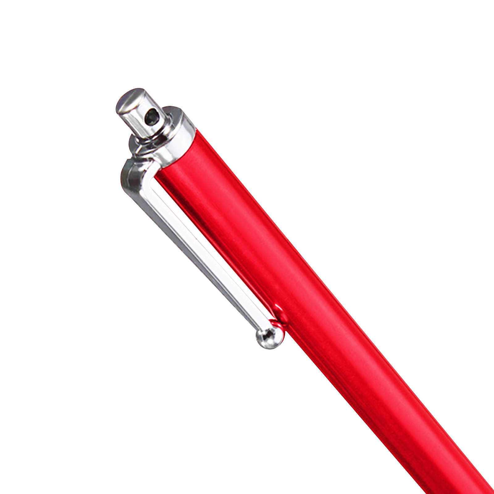 Penna stilo rossa con clip argentata e punta argentata.