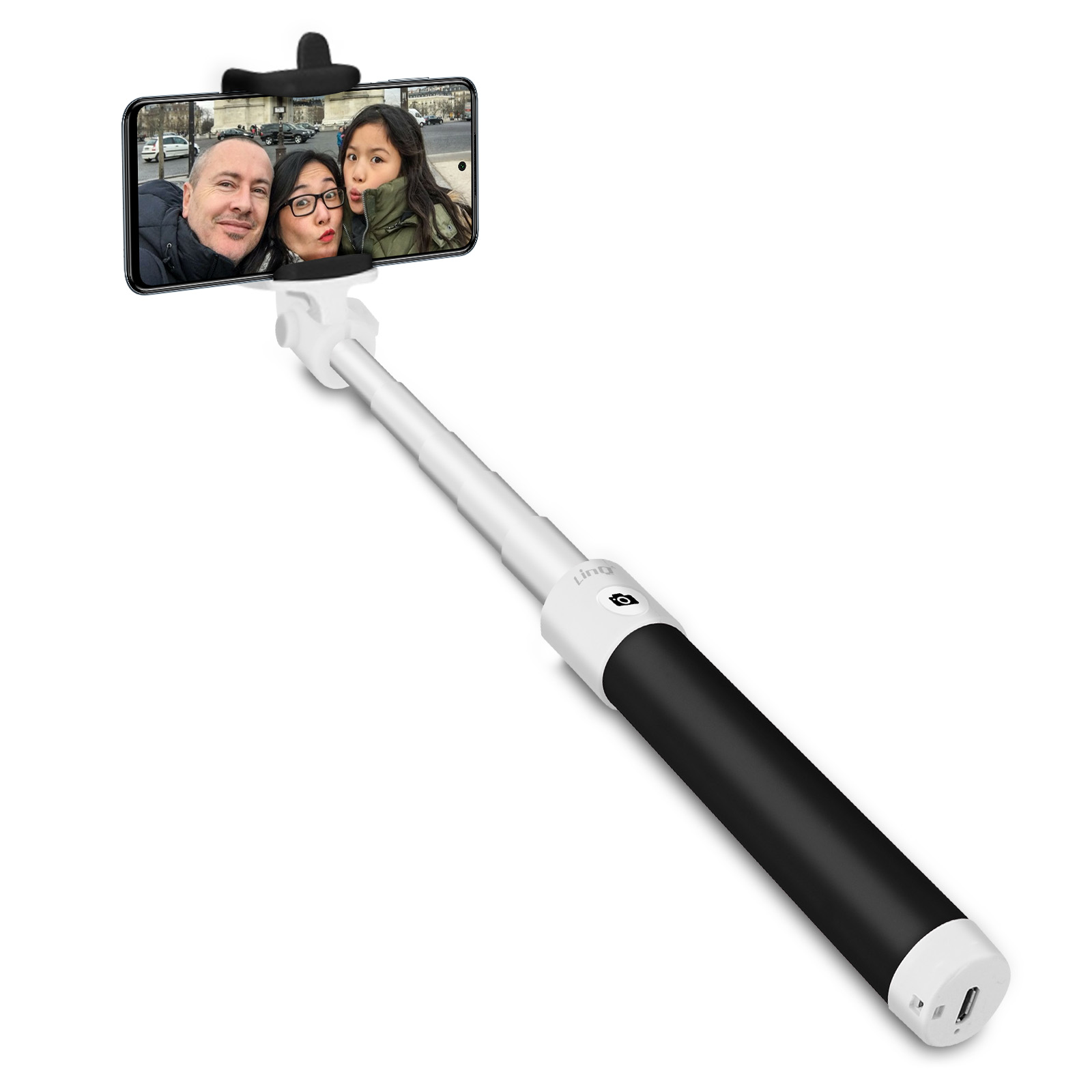 Schwarz Selfie-Sticks + Stick Selfie Auslöser Bluetooth LINQ
