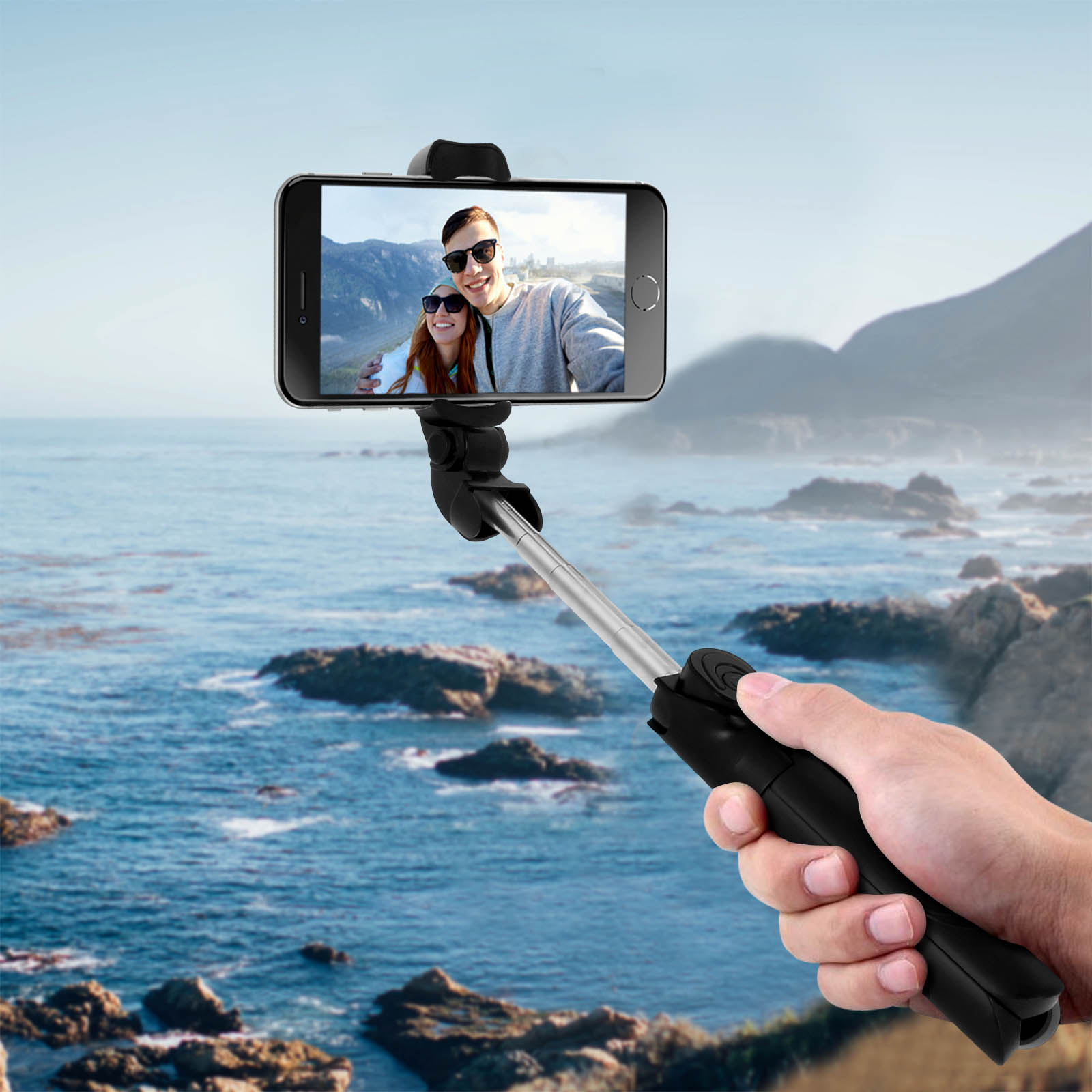 AVIZAR 2-in-1 Selfie-Stick Stativfunktion mit Schwarz + Selfie-Sticks Auslöser
