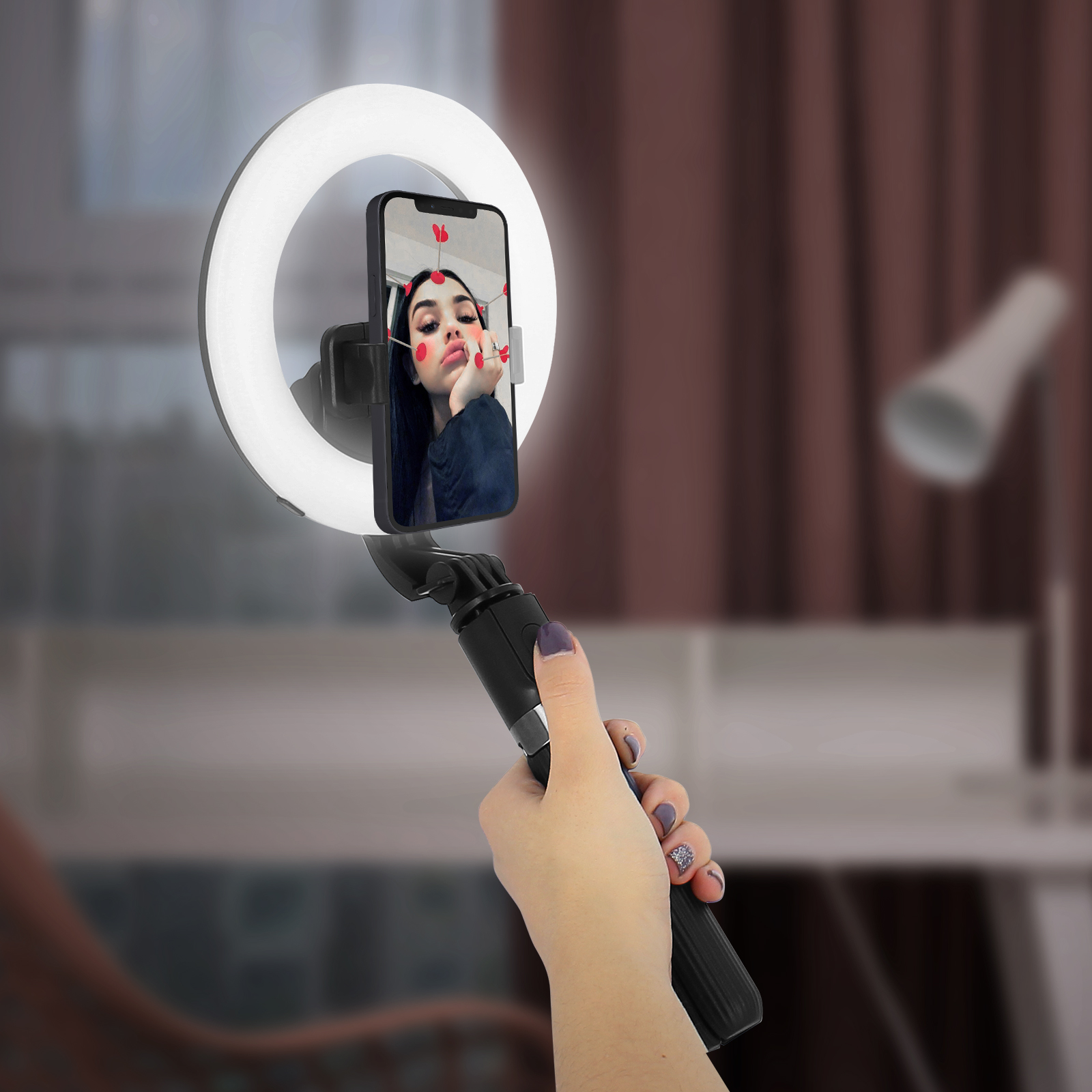 AKASHI Schwarz Mini Ringlicht Selfie-Sticks Stick