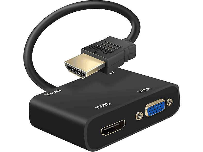 AVIZAR HDMI / HDMI + VGA mit 3.5mm Anschluss Videoadapter Universal, Schwarz