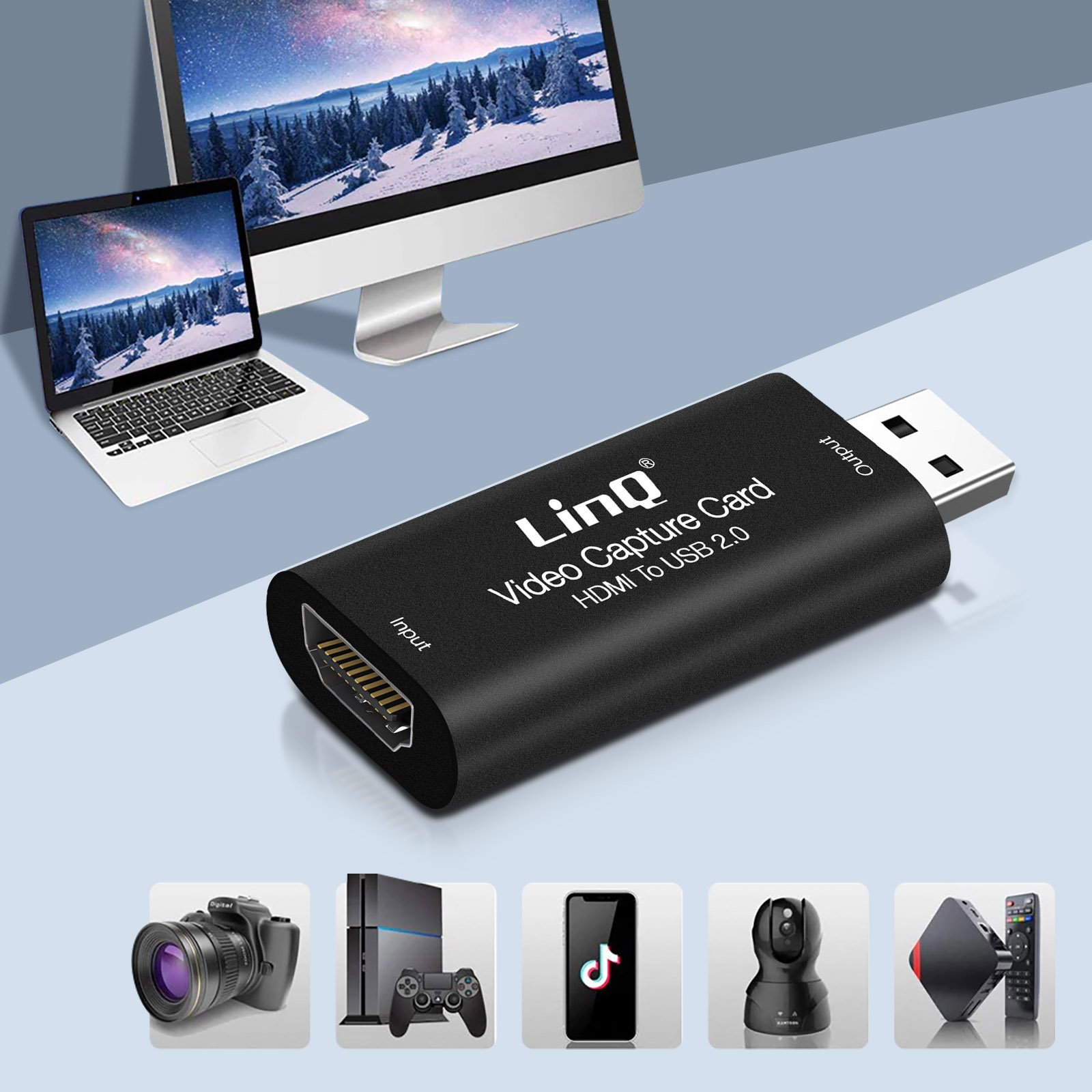 LINQ HDMI zu USB Videoaufnahmekarte Schwarz Universal, Videoaufnahmekarten