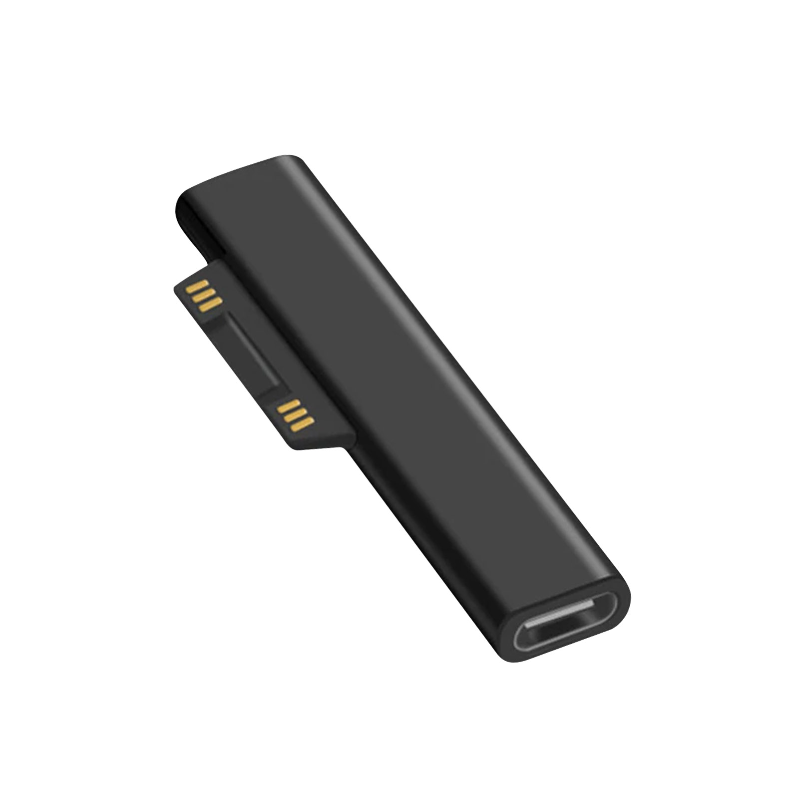 Adattatore nero con porta USB-C e connettore. L'adattatore è su sfondo bianco.