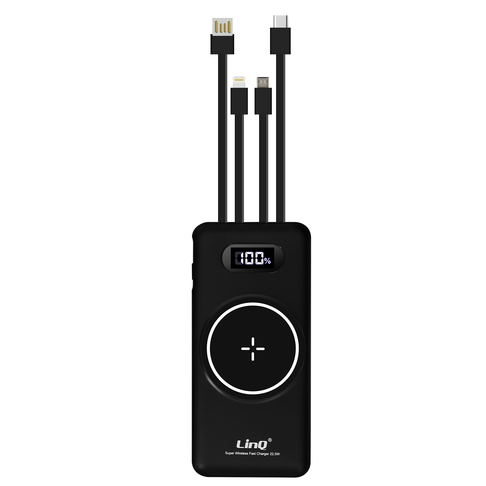 LINQ 15.000mAh Kabelloses Laden + Schwarz Multi-Kabel USB / Universal, + USB-C Powerbanks