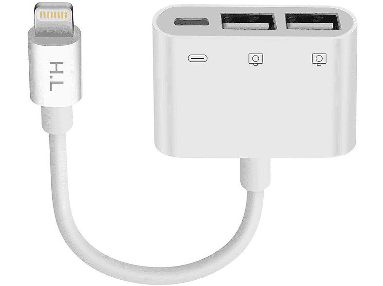 USB AVIZAR Kabeladapter 2x iPhone Adapter Weiß OTG / Universal,