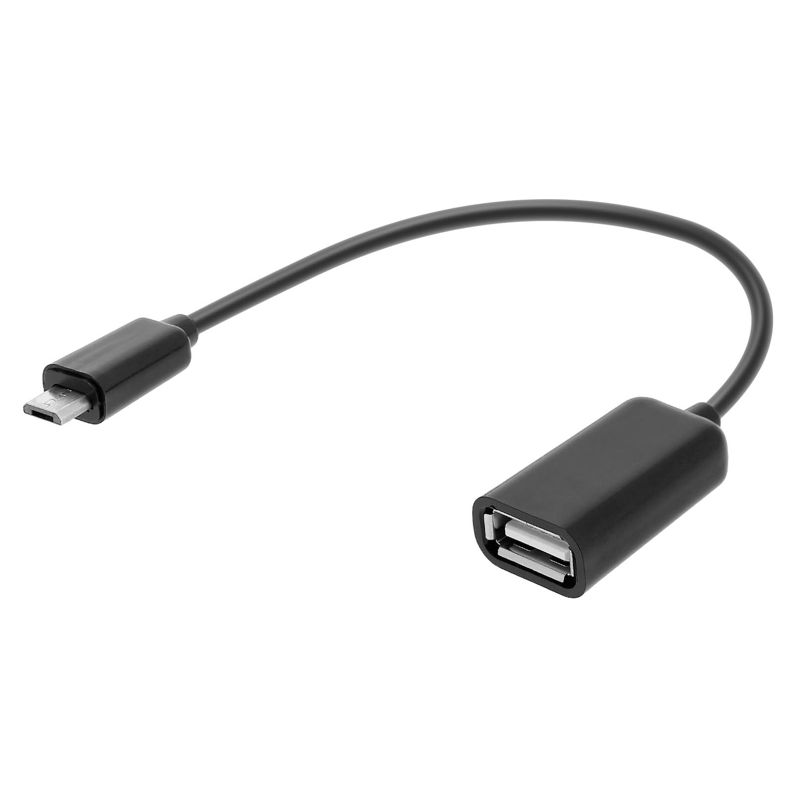 Un cavo da USB a micro-USB nero. Un'estremità ha un connettore USB standard.