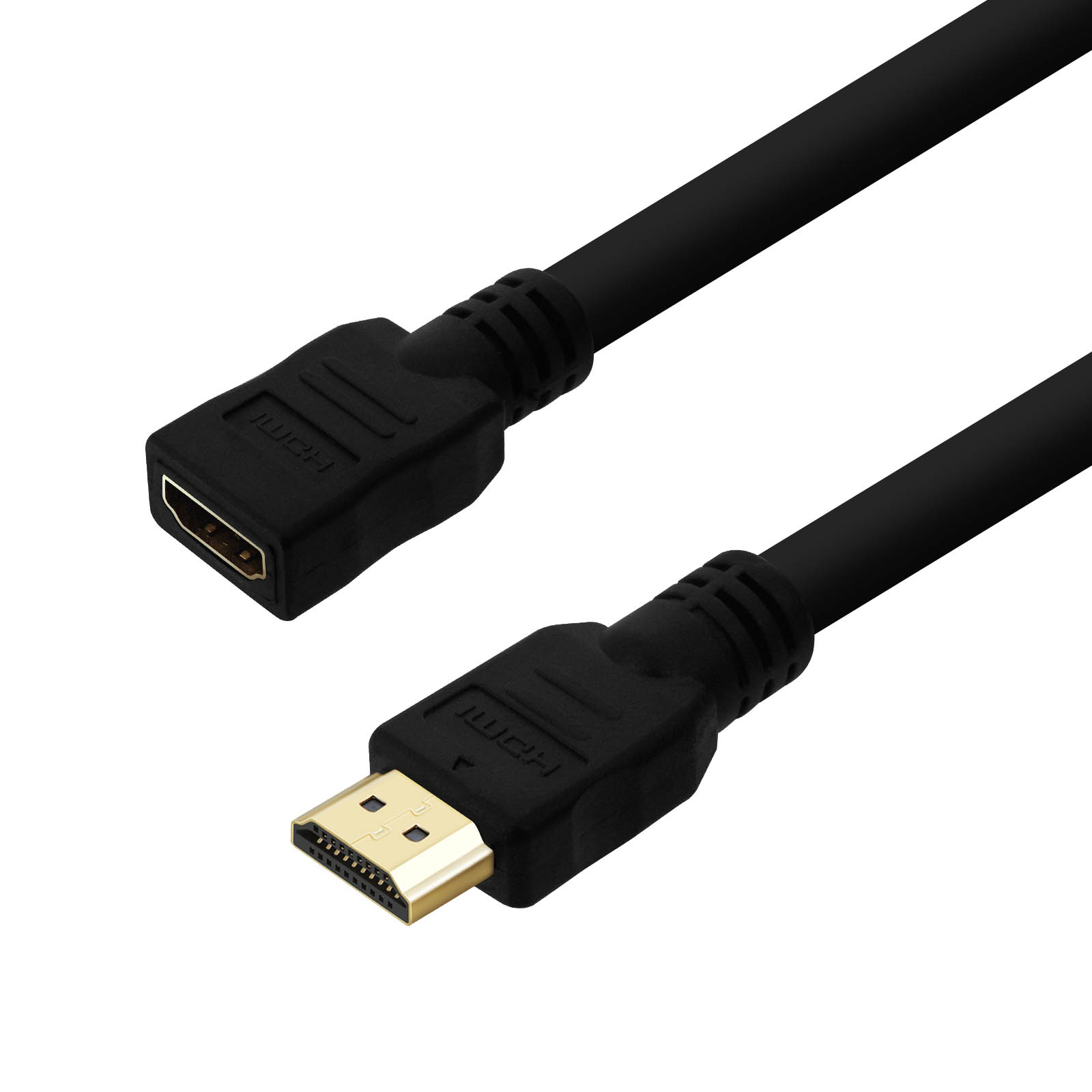 Cavi HDMI neri con connettori dorati su sfondo bianco.