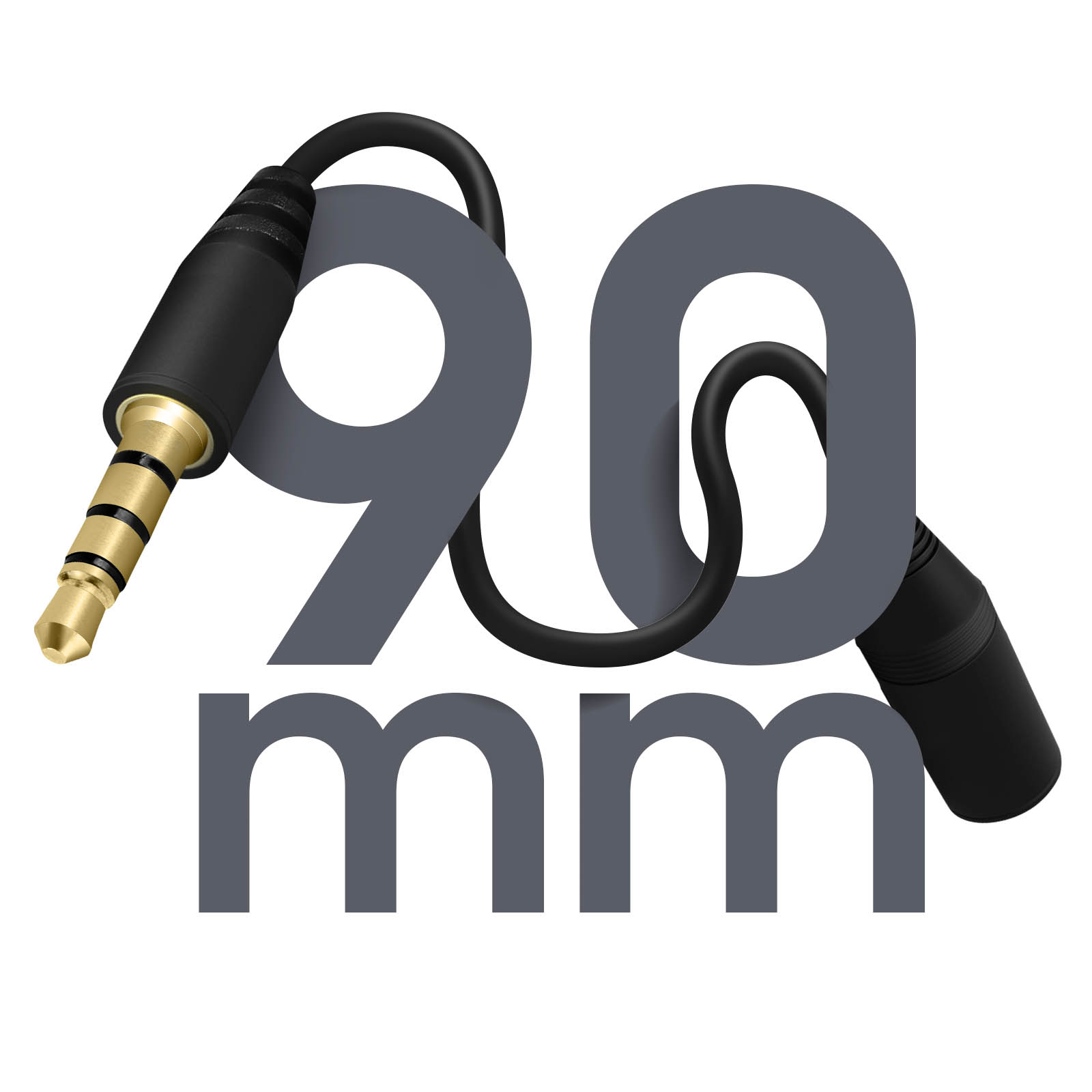Cavo da 90 mm con connettore jack da 3,5 mm. Cavo nero con connettore dorato.