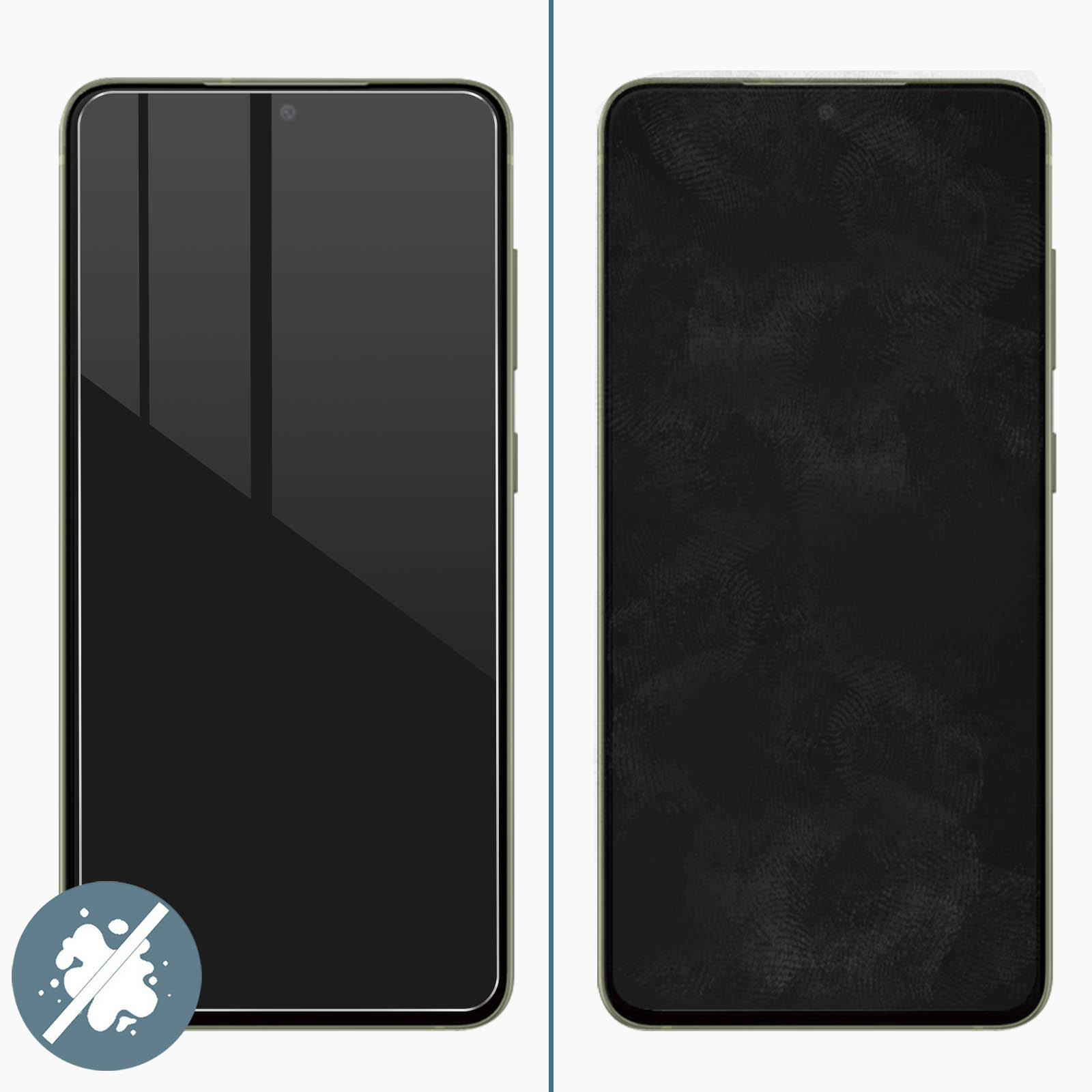Deux téléphones côte à côte. Un téléphone a un protecteur d'écran, l'autre non.