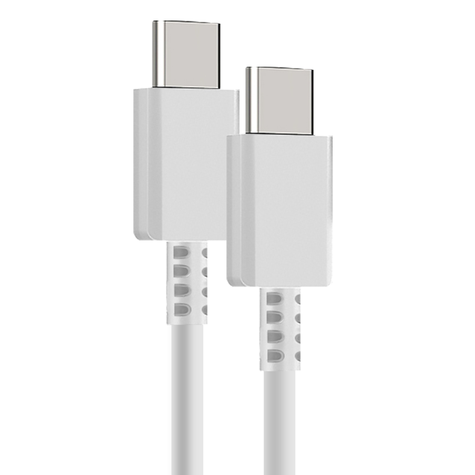Due cavi USB-C bianchi con connettori argentati.