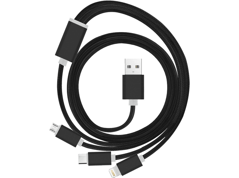 DIGITUS 3-in-1 Ladekabel Kurz (0,15m) – Lädt USB-C, Micro-USB & Lightning