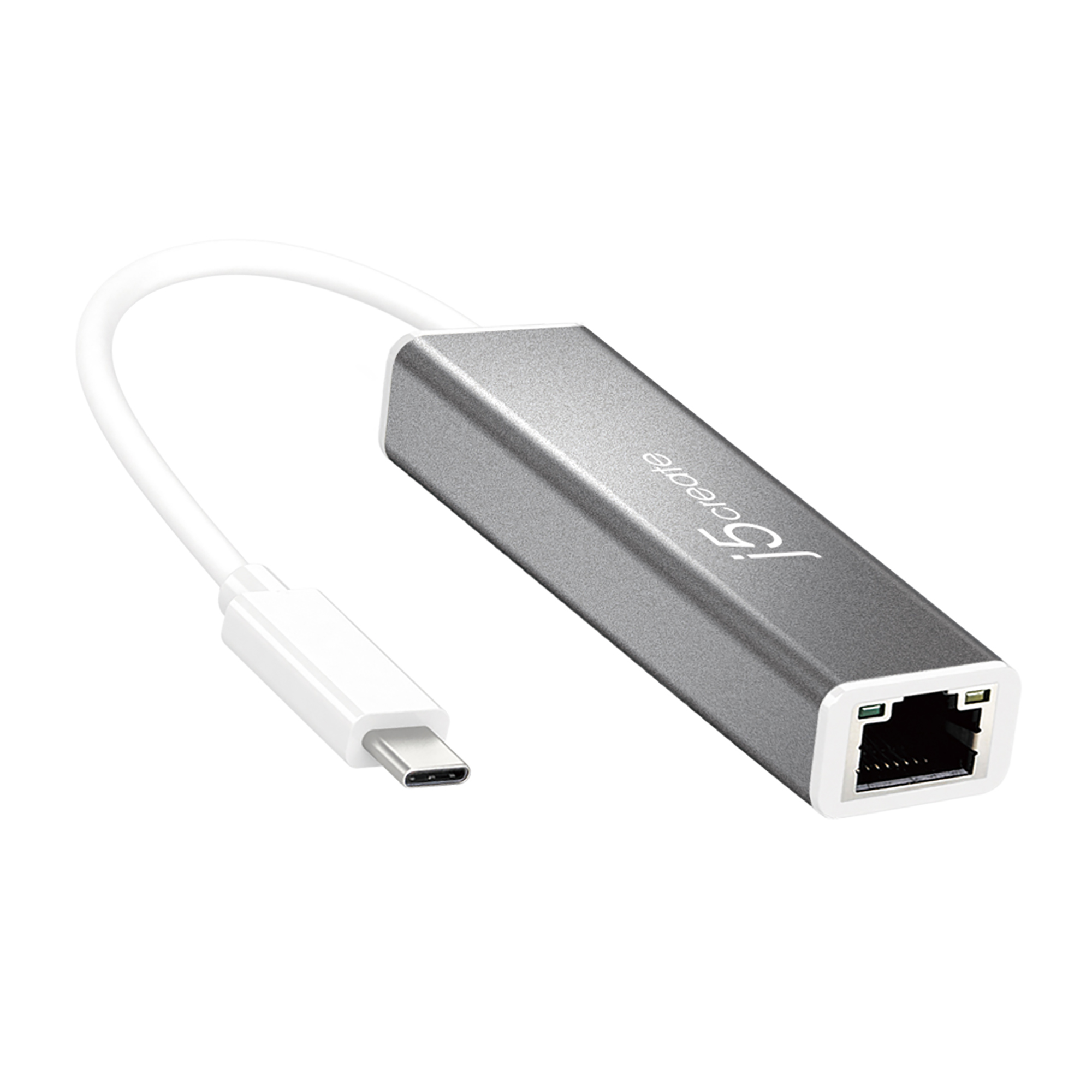 J5CREATE JCE133G-N USB-C Weiß und Ethernet-Adapter, Gigabit zu Grau