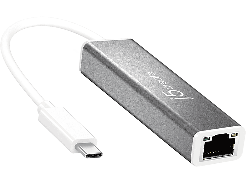 J5CREATE JCE133G-N USB-C zu Gigabit Ethernet-Adapter, Grau und Weiß