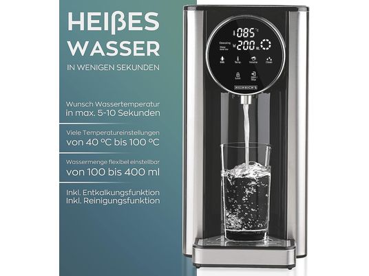 HEINRICHS HEINRICHS Heißwasserspender-Heißes Wasser, 40°-100°C,Wassermenge, Touch-Display, 2.7 Liter Tank Heisswasserspender, Silber
