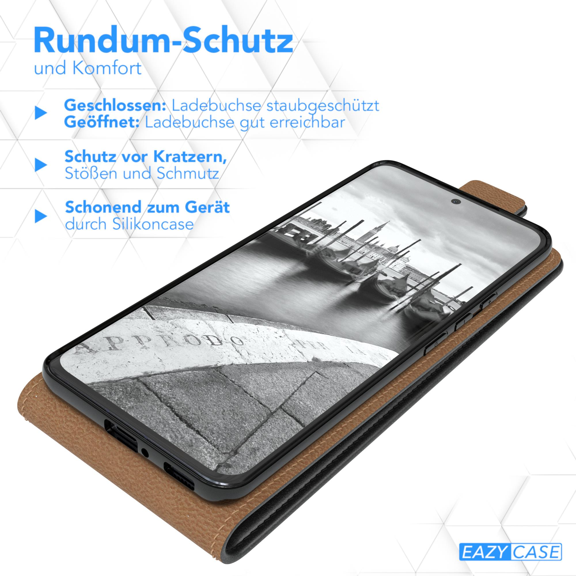 Telefon in einer braunen Hülle. Texte zum Schutz sind oben links geschrieben.