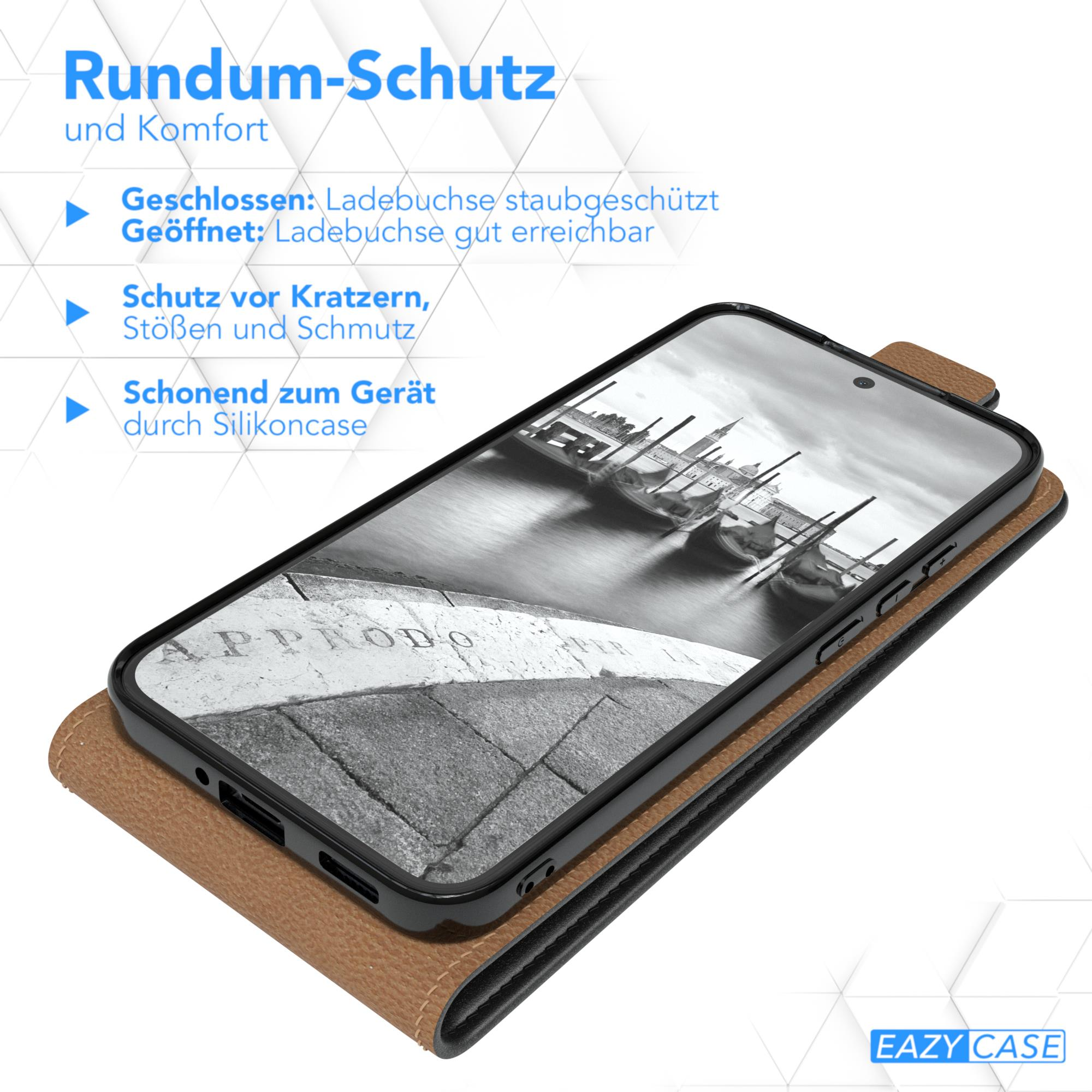 Ein Telefon in einer Schutzhülle. Text über Schutz vor Kratzern, Staub und Stößen.