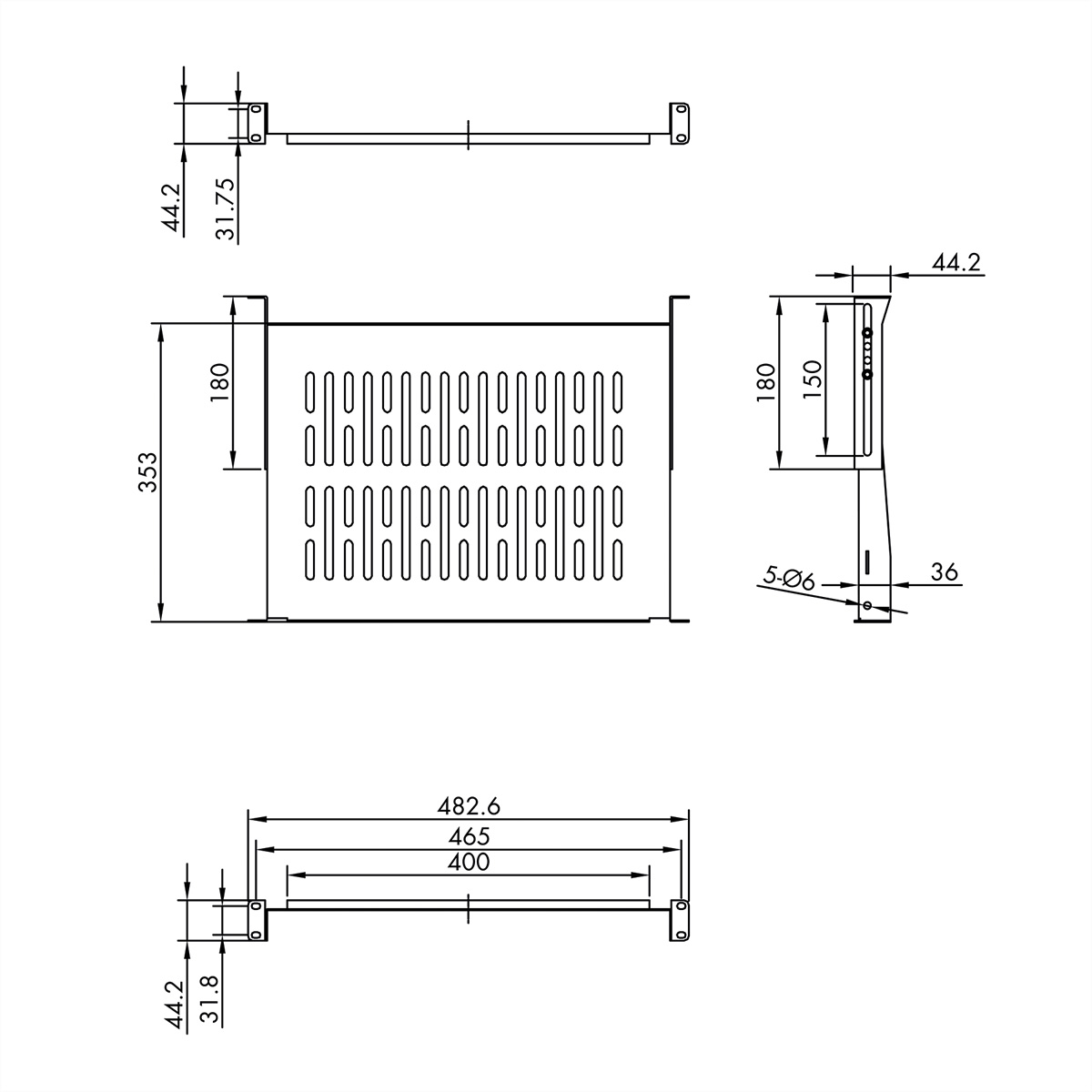 Disegno tecnico con dimensioni di un rack metallico.