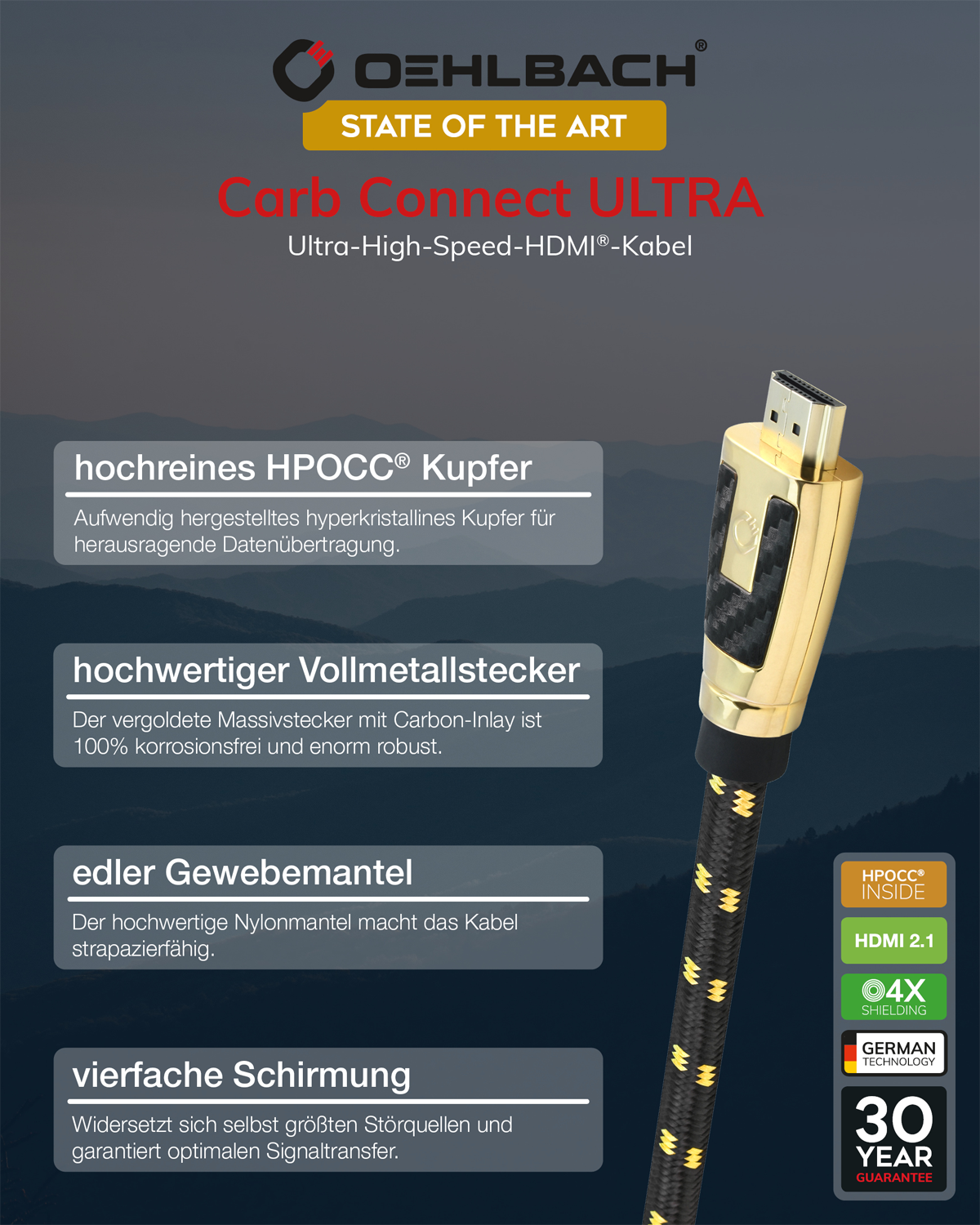 High End 8K HDMI Ultra Kabel Connect OEHLBACH Carb