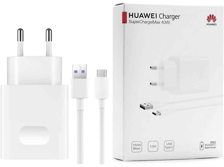 HUAWEI Original Huawei Schnellladegerät USB-C, Netzteil Datenkabel Ladegerät, 1 40W Adapter Ladekabel Weiß m