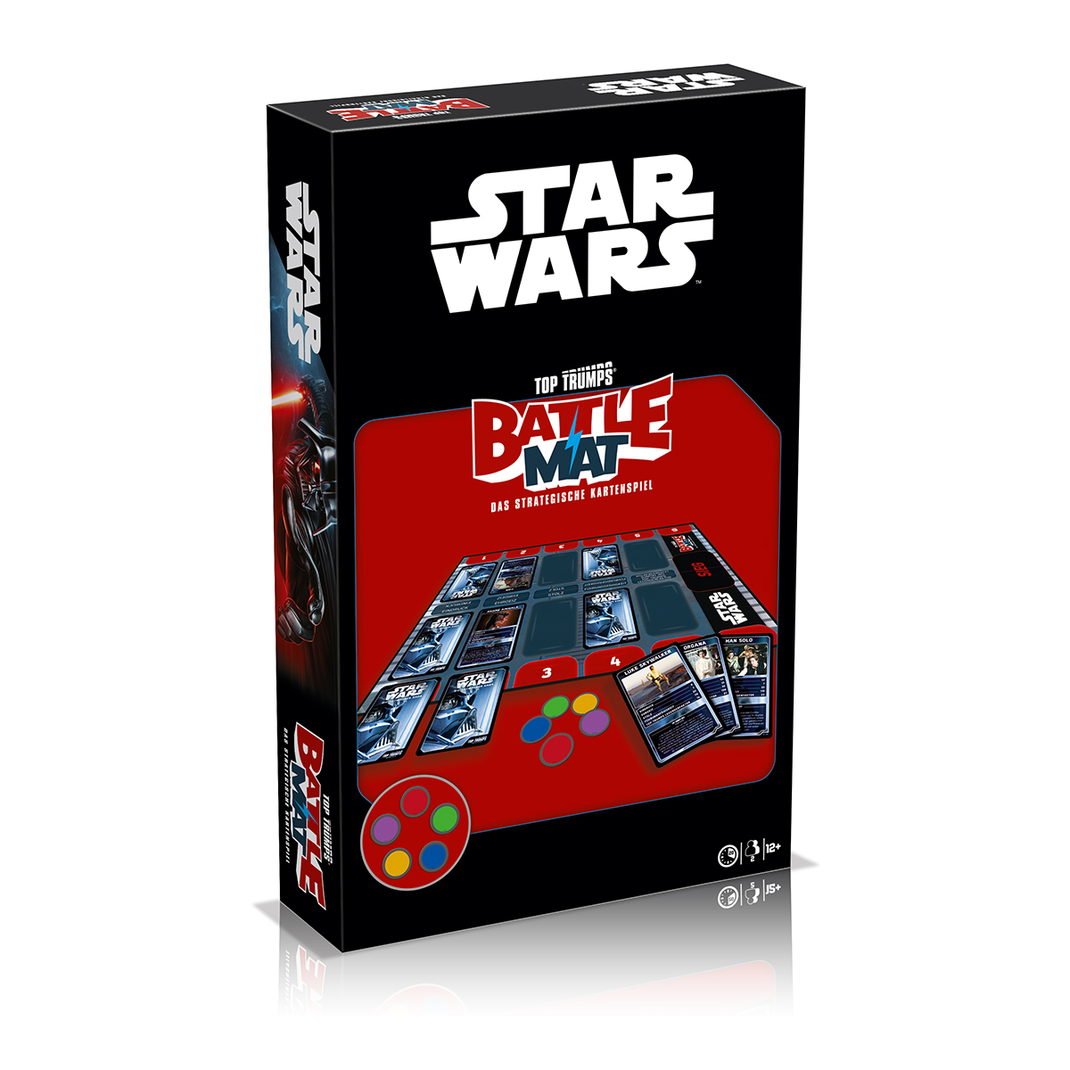 Star Wars Battle Mat Box. Die Box ist hauptsächlich schwarz mit Star Wars und Battle Mat Text auf der Vorderseite.