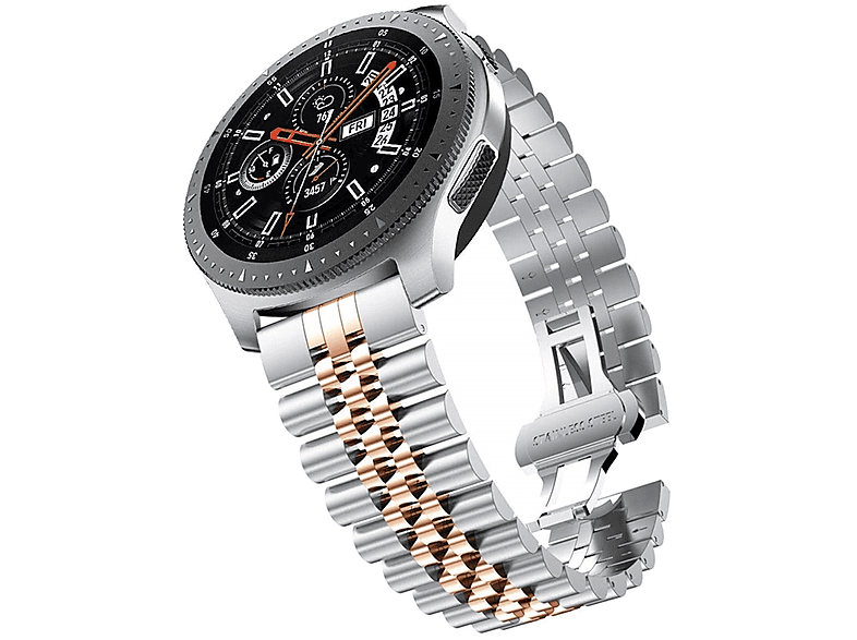 WIGENTO Deluxe Edelstahl / Metall Armband, Ersatzarmband, Samsung, Galaxy Watch 6 / 5 / 4 40 44 mm / Watch 5 Pro 45mm / Watch 6 / 4 Classic 43 47 mm / 42 46 mm, Muster 13 Edelstahl