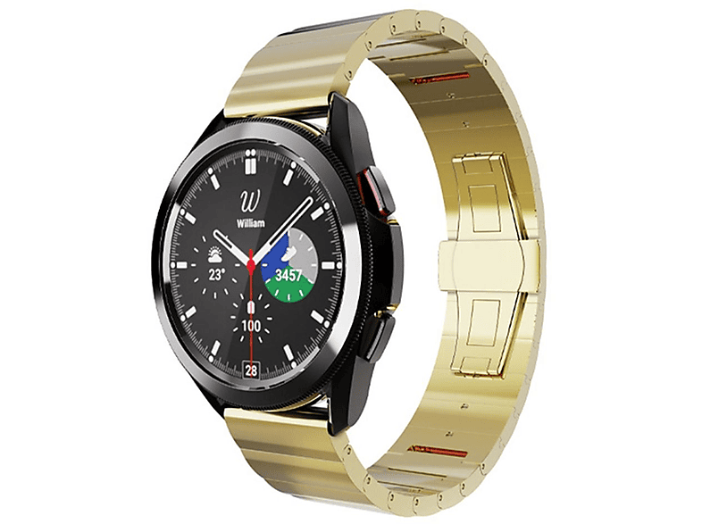 WIGENTO Design Metall Stahl Band, Ersatzarmband, Samsung, Galaxy Watch 6 / 5 / 4 40 44 mm / Watch 5 Pro 45mm / Watch 6 / 4 Classic 43 47 mm / 42 46 mm, Gold / Style 2